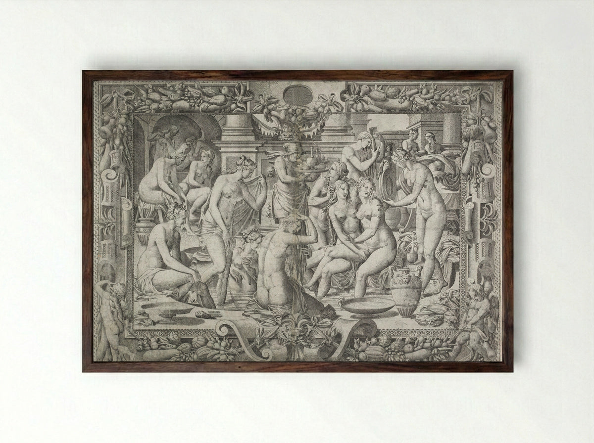Women Bathing - Jean Mignon - Framed Print Dark Wood