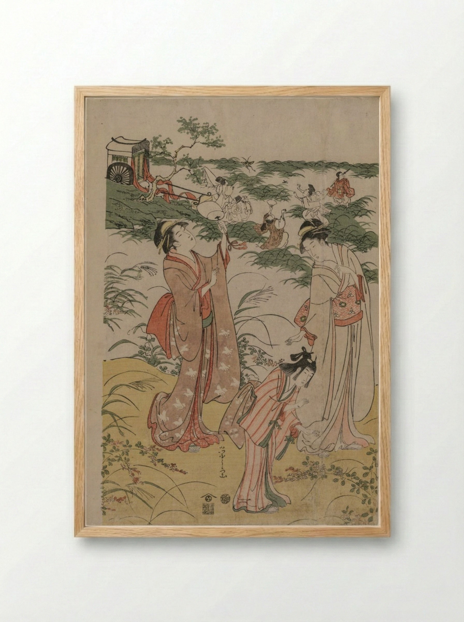 Women Chasing Crickets on an Autumn Moor - Chōbunsai Eishi - Framed Print Wood