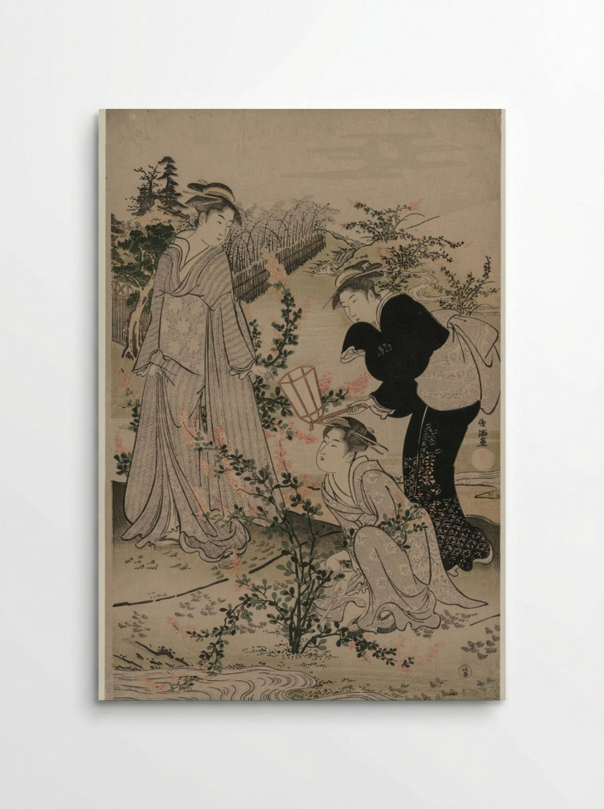 Women Cutting Branches of Bush Clover; The Noji Tama River in Omi Province - Kubo Shunman - Poster