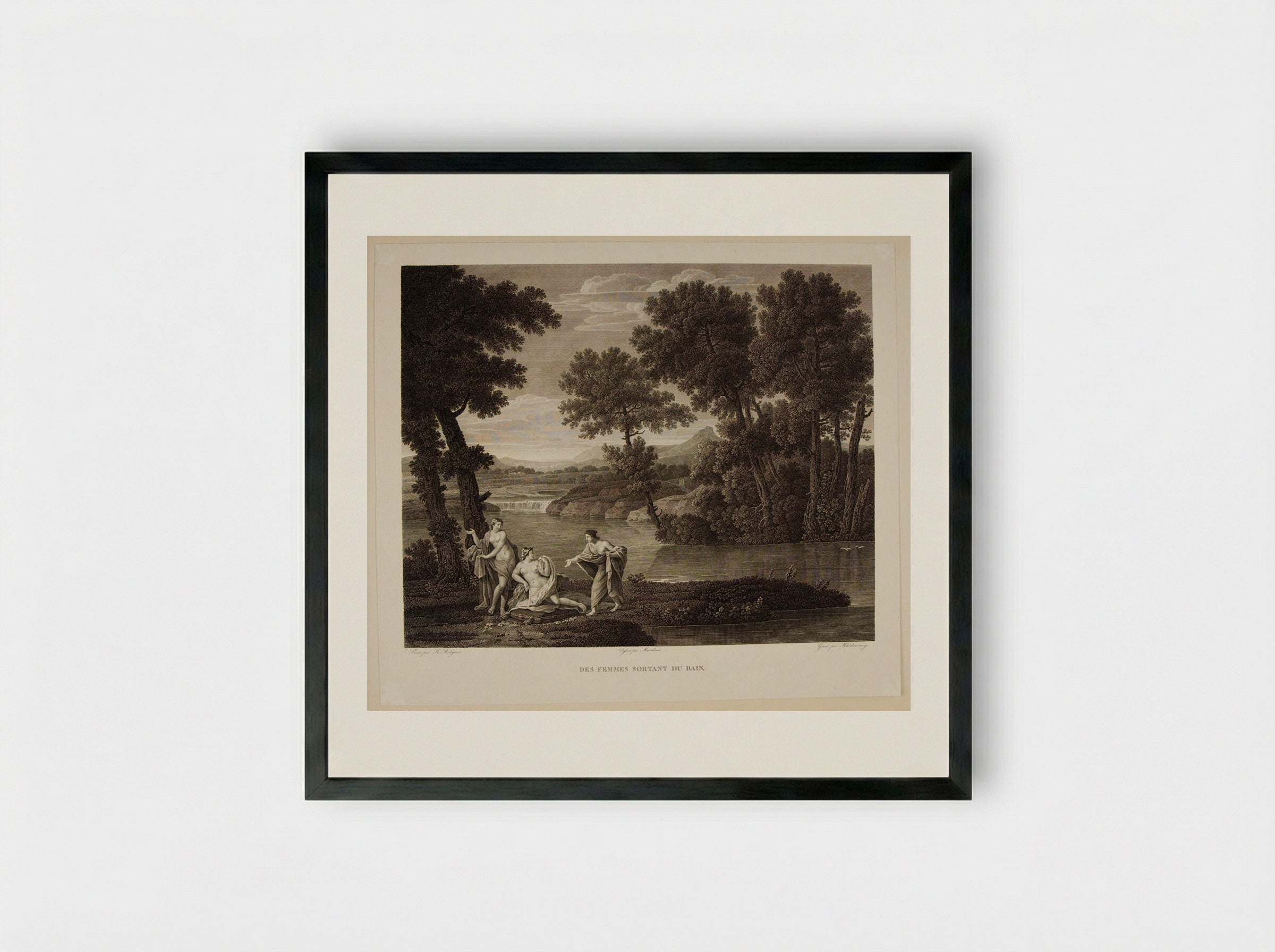 Women Leaving the Bath - Christian Haldenwang - Framed Print Black