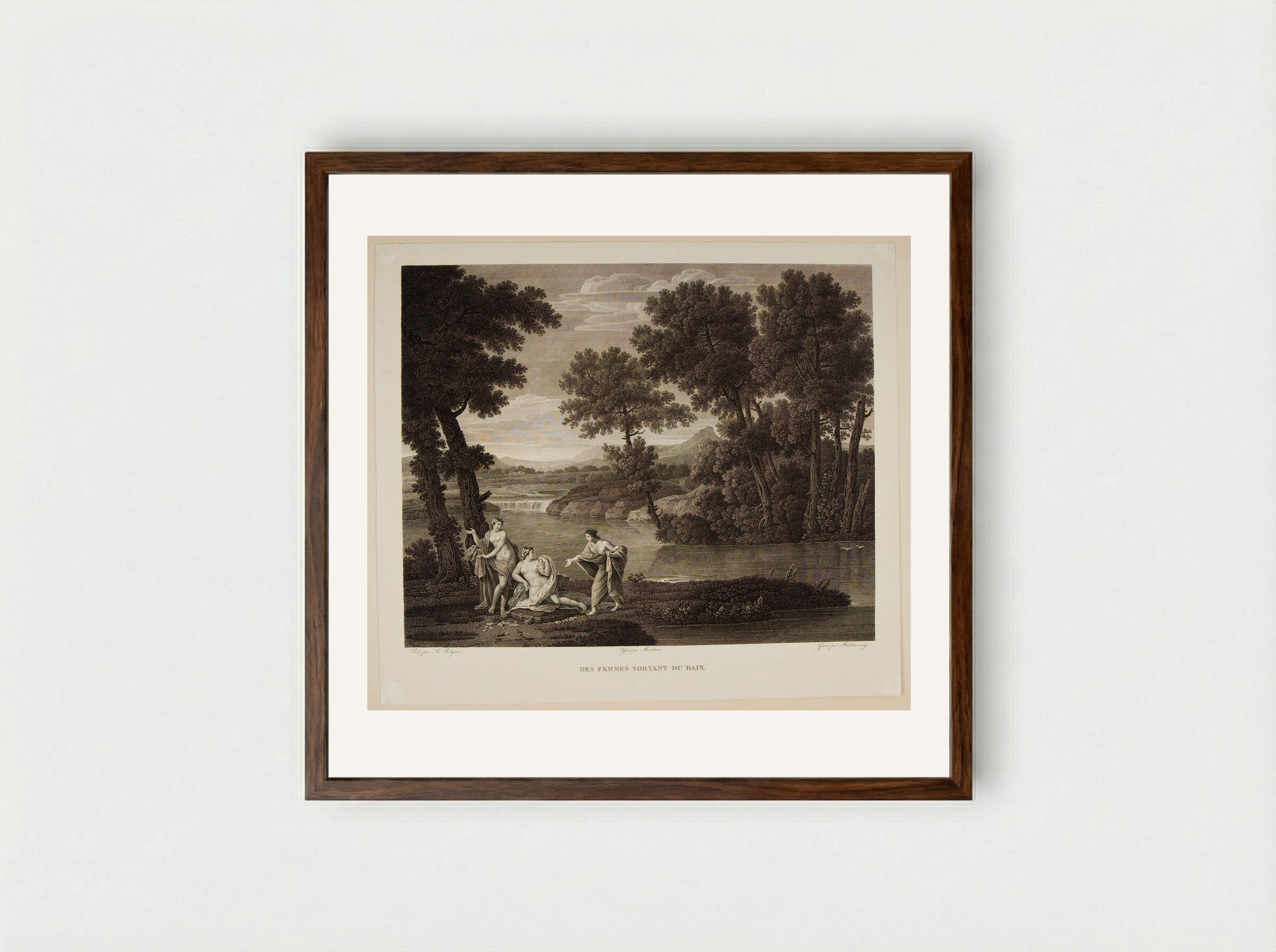 Women Leaving the Bath - Christian Haldenwang - Framed Print Dark Wood
