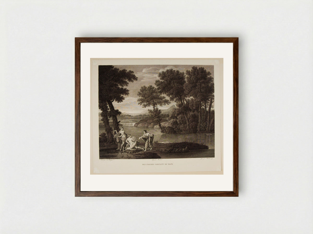 Women Leaving the Bath - Christian Haldenwang - Framed Print Dark Wood
