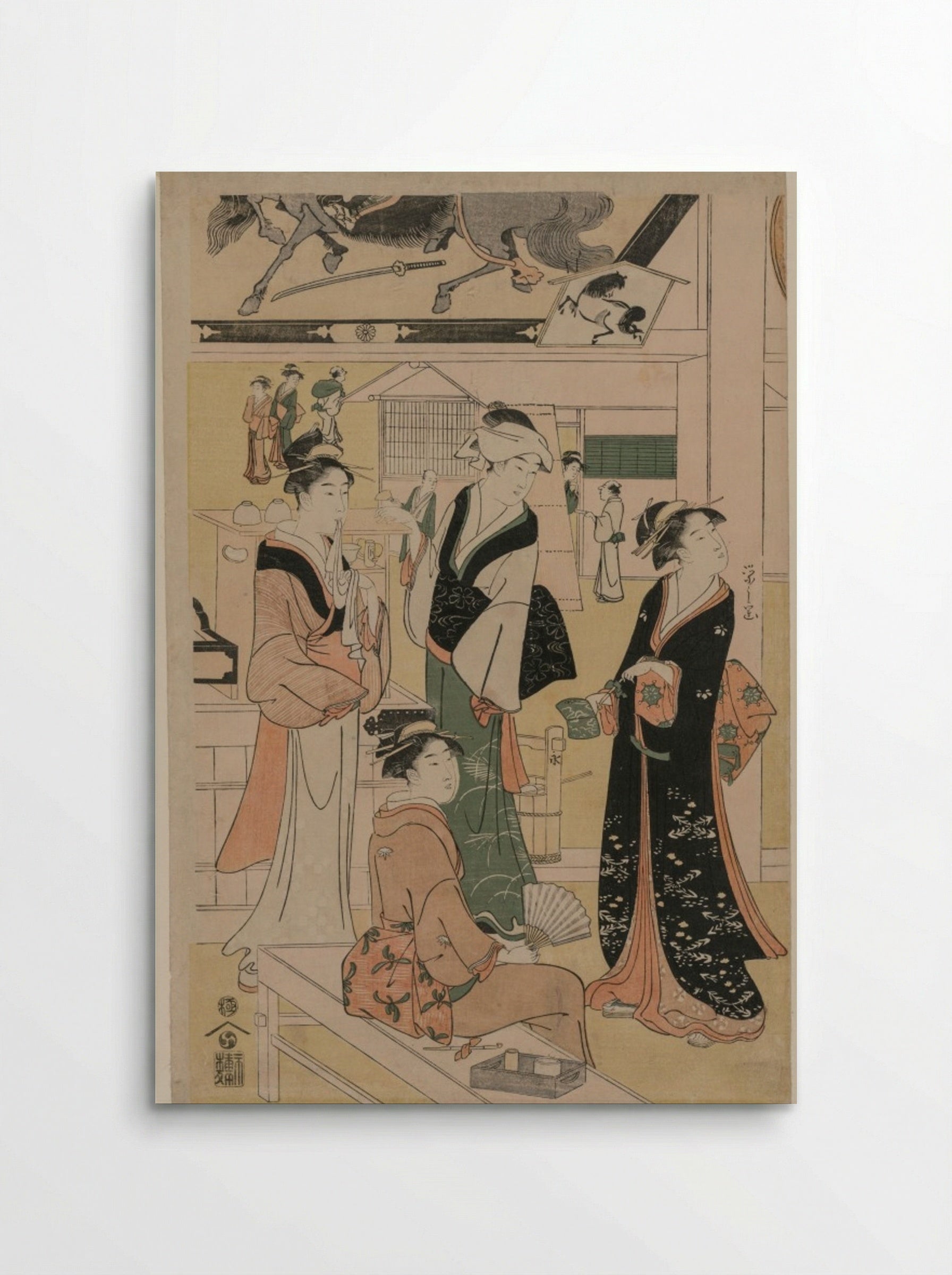 Women Resting in the Votive Picture Hall at Asakusa - Chōbunsai Eishi - Poster