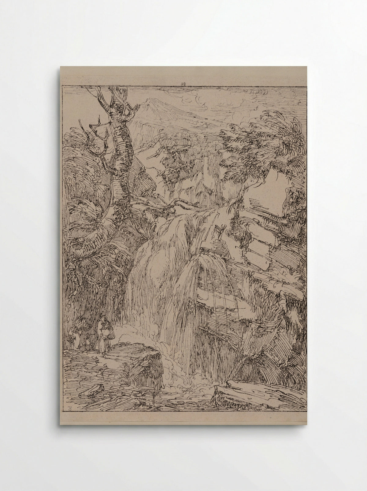 Women Walking at the Foot of a Waterfall - Thomas Barker - Poster