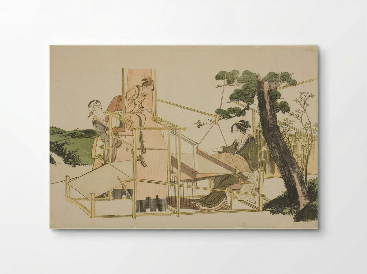 Women Weaving on a Loom - Katsushika Hokusai - Poster