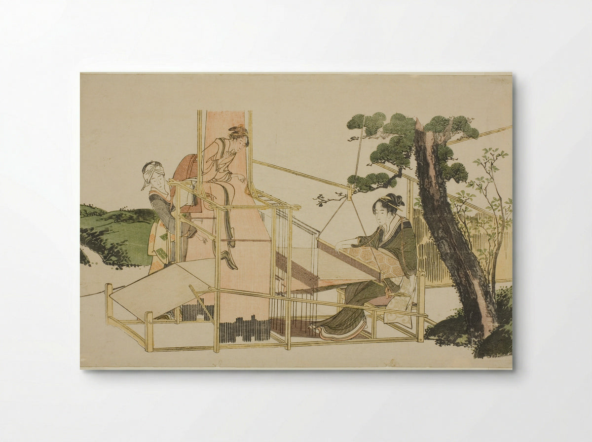 Women Weaving on a Loom - Katsushika Hokusai - Poster