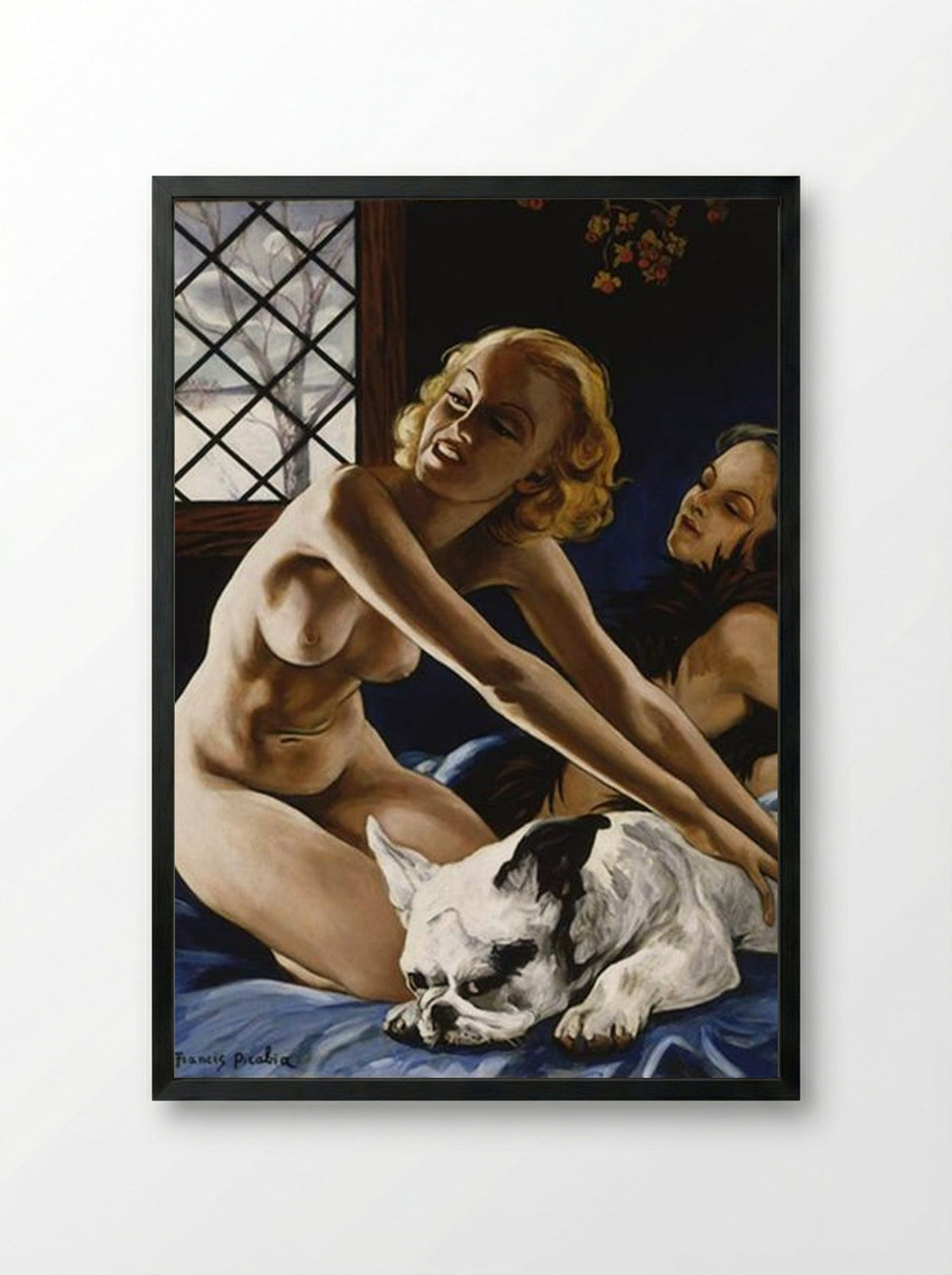 Women and Bulldog - Francis Picabia - Framed Print Black