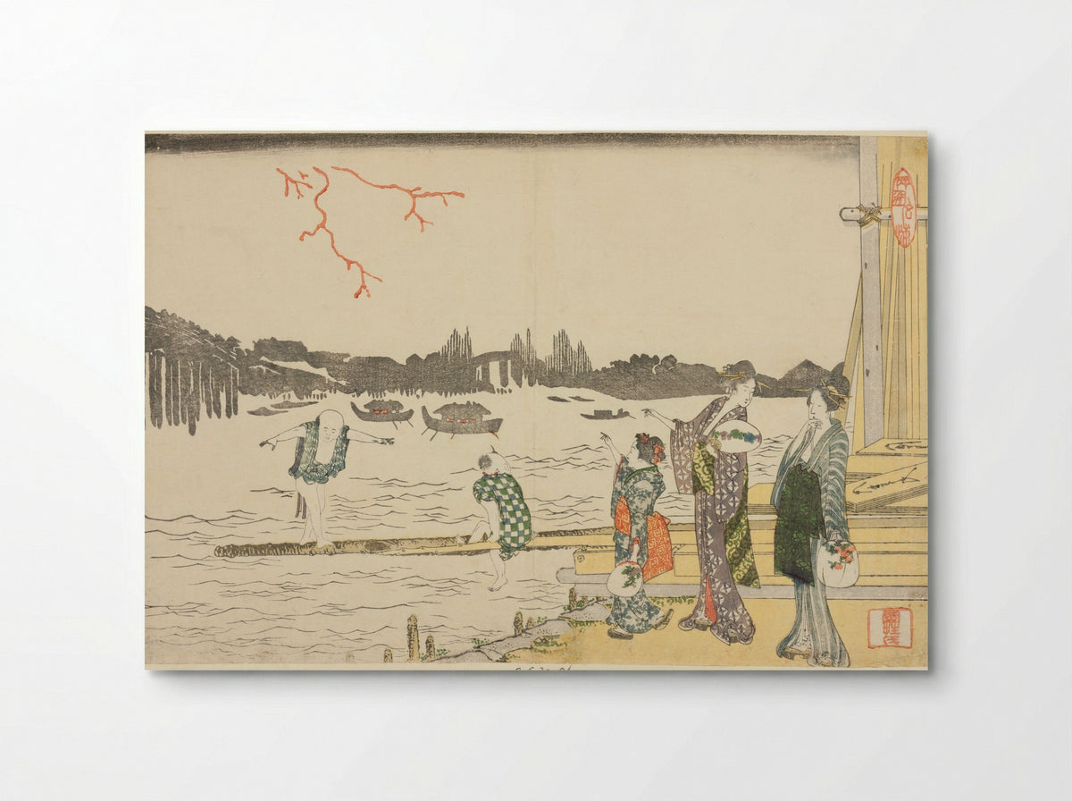 Women and Children Viewing the Fireworks - Katsushika Hokusai - Poster