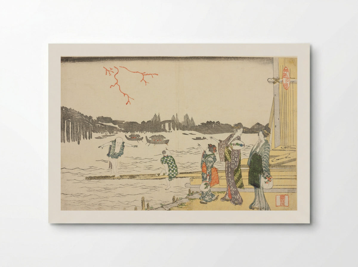 Women and Children Viewing the Fireworks - Katsushika Hokusai - Poster