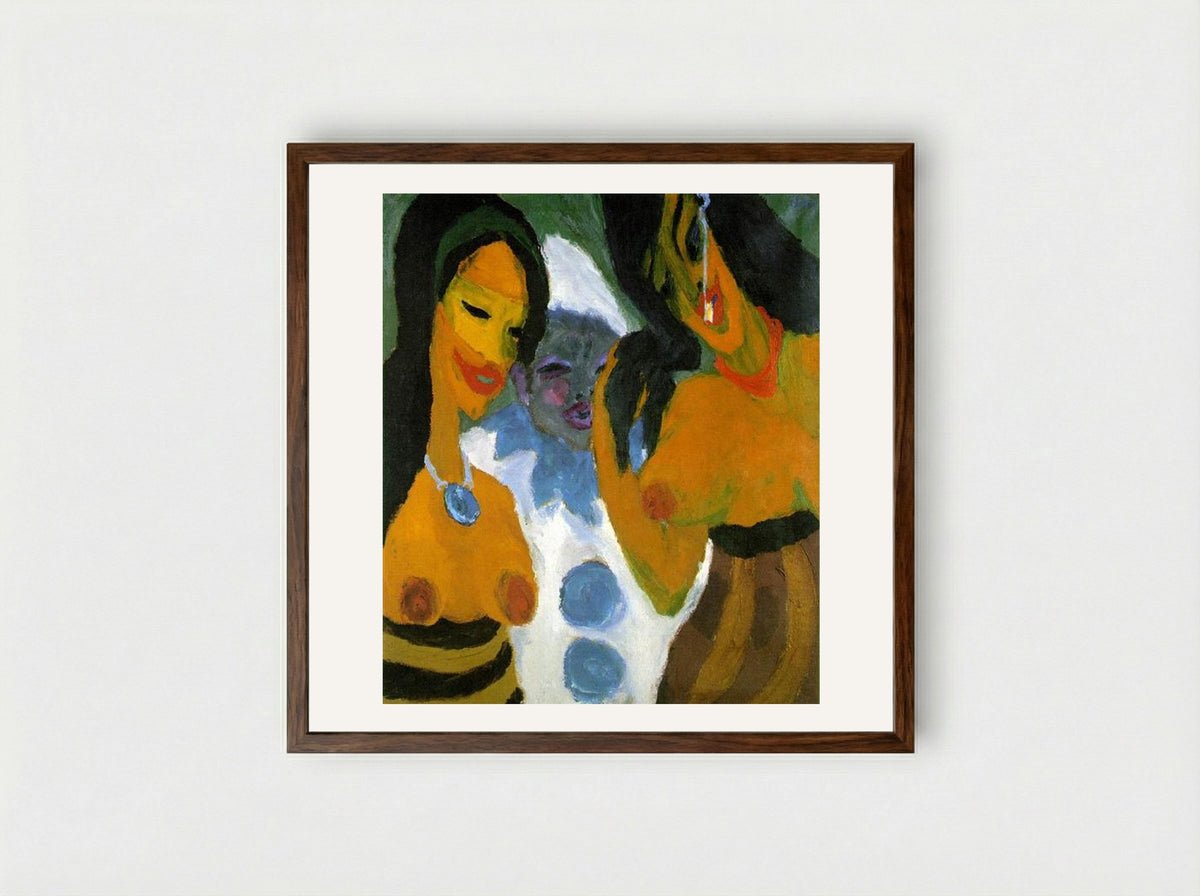 Women and Pierrot - Emil Nolde - Framed Print Dark Wood