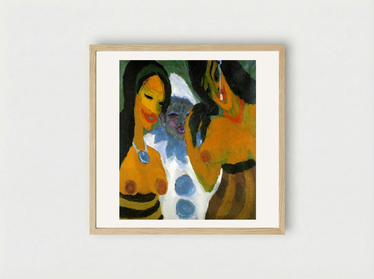 Women and Pierrot - Emil Nolde - Framed Print Wood