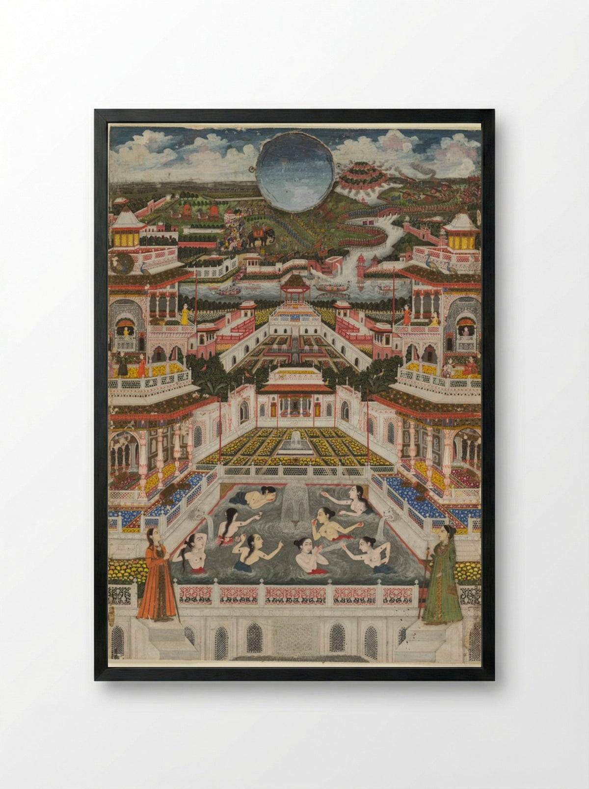 Women bathing before an architectural panorama - Fayzullah - Framed Print Black