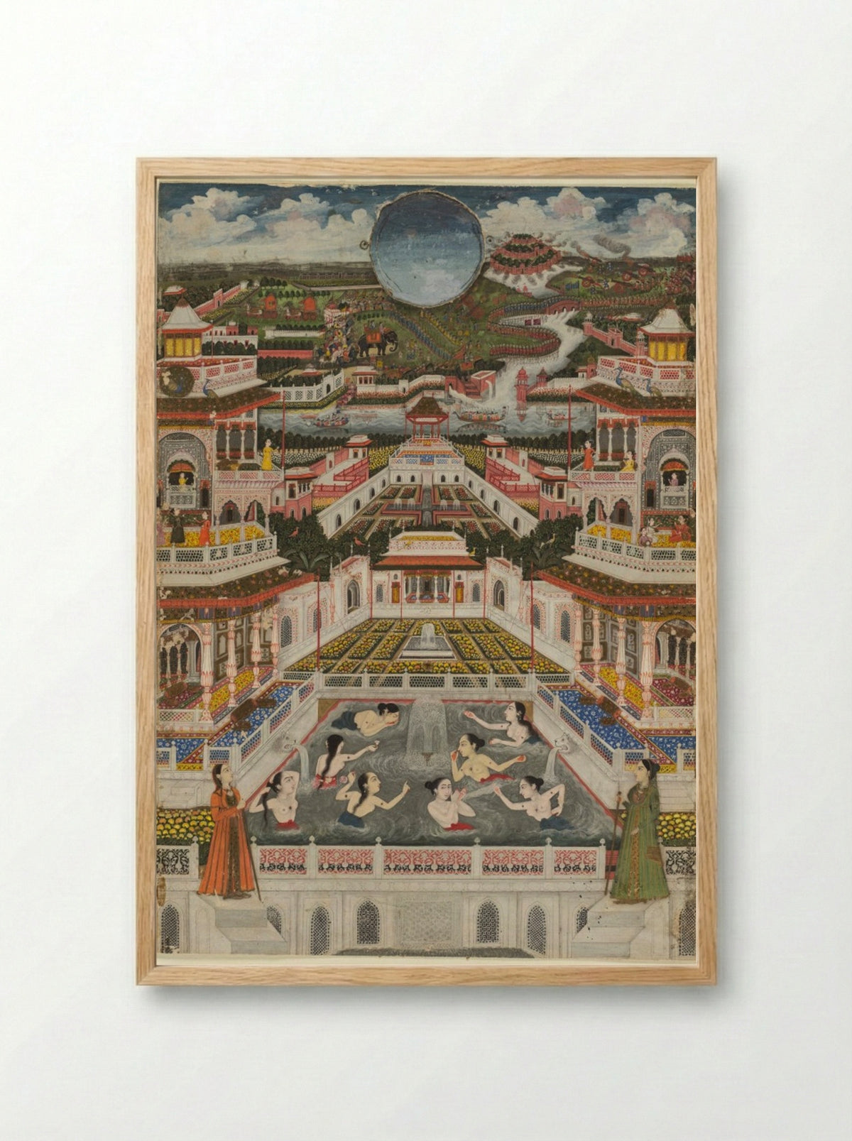 Women bathing before an architectural panorama - Fayzullah - Framed Print Wood