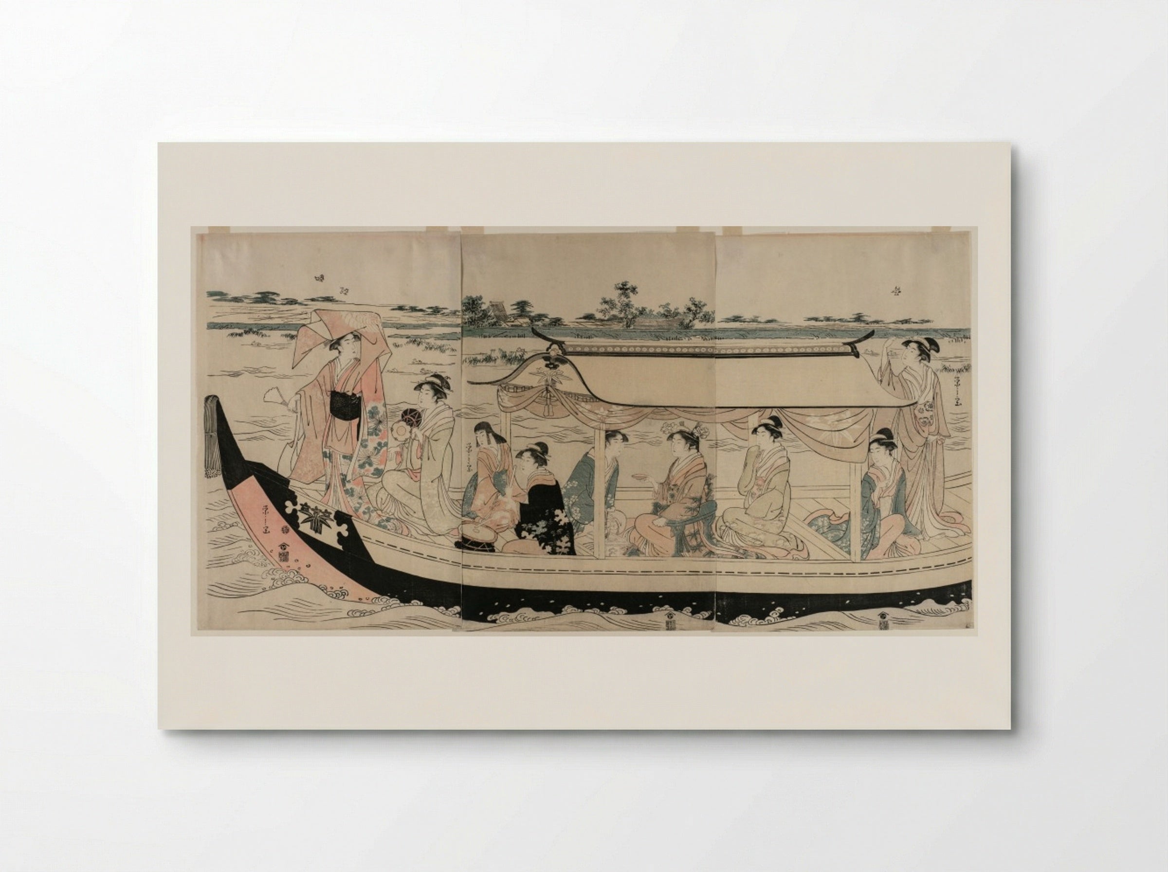 Women in a Pleasure Boat on the Sumida River - Chōbunsai Eishi - Poster