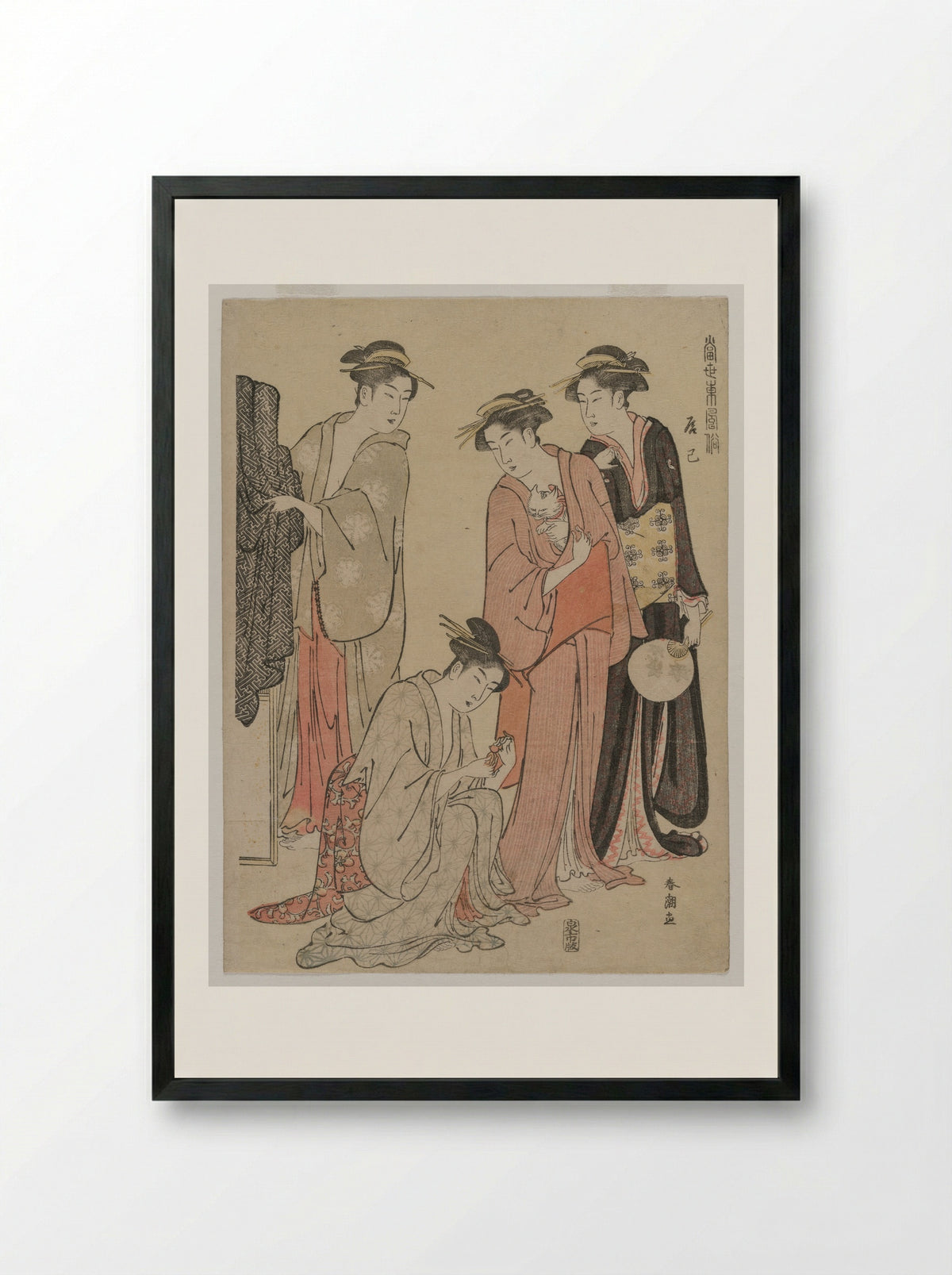 Women of the Tatsumi District - Katsukawa Shunchō - Framed Print Black