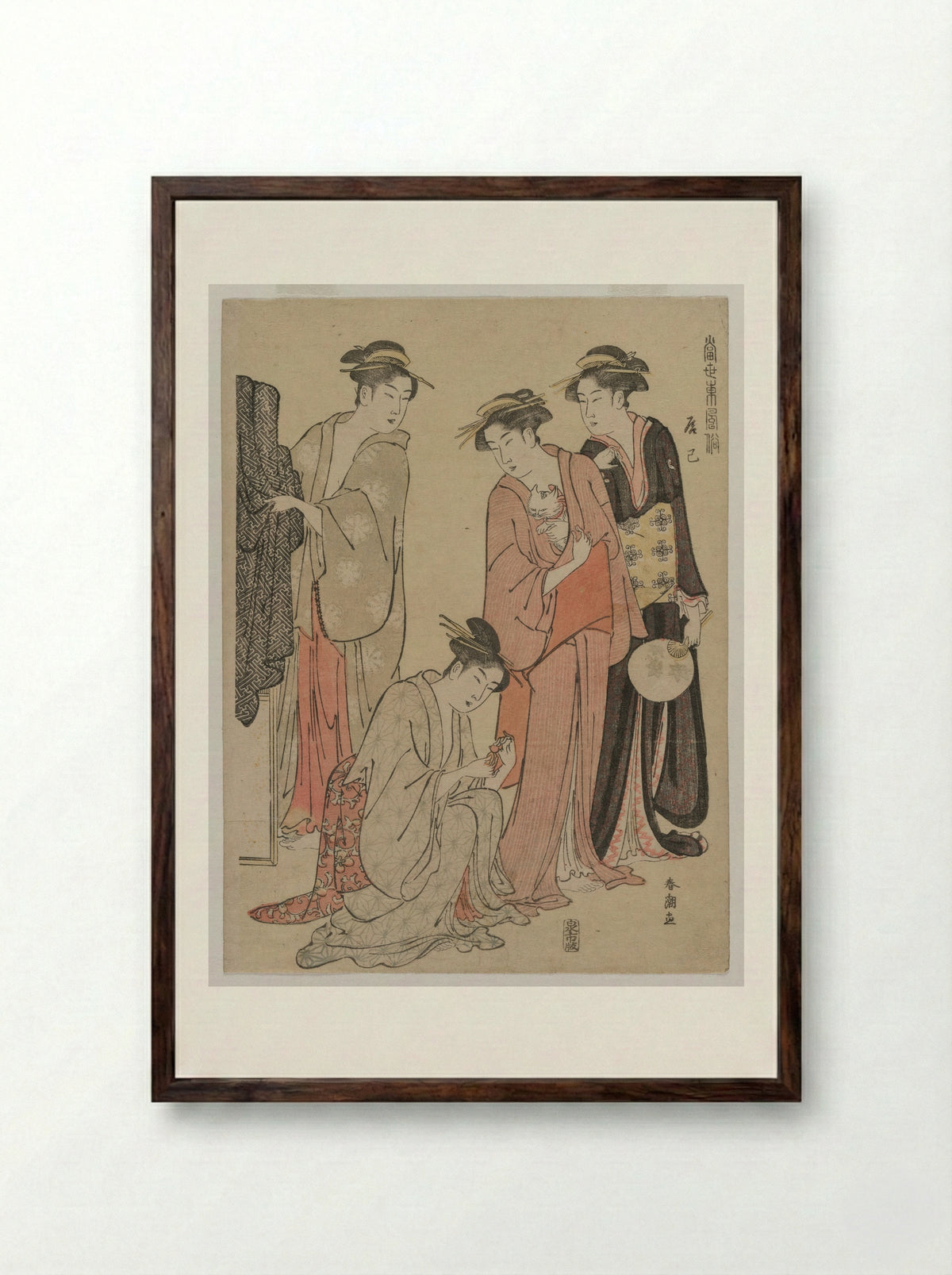 Women of the Tatsumi District - Katsukawa Shunchō - Framed Print Dark Wood