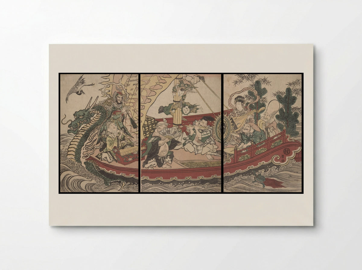 Women on a boat at New Year imitating the Seven Gods of Good Fortune - Utagawa Toyokuni I - Poster