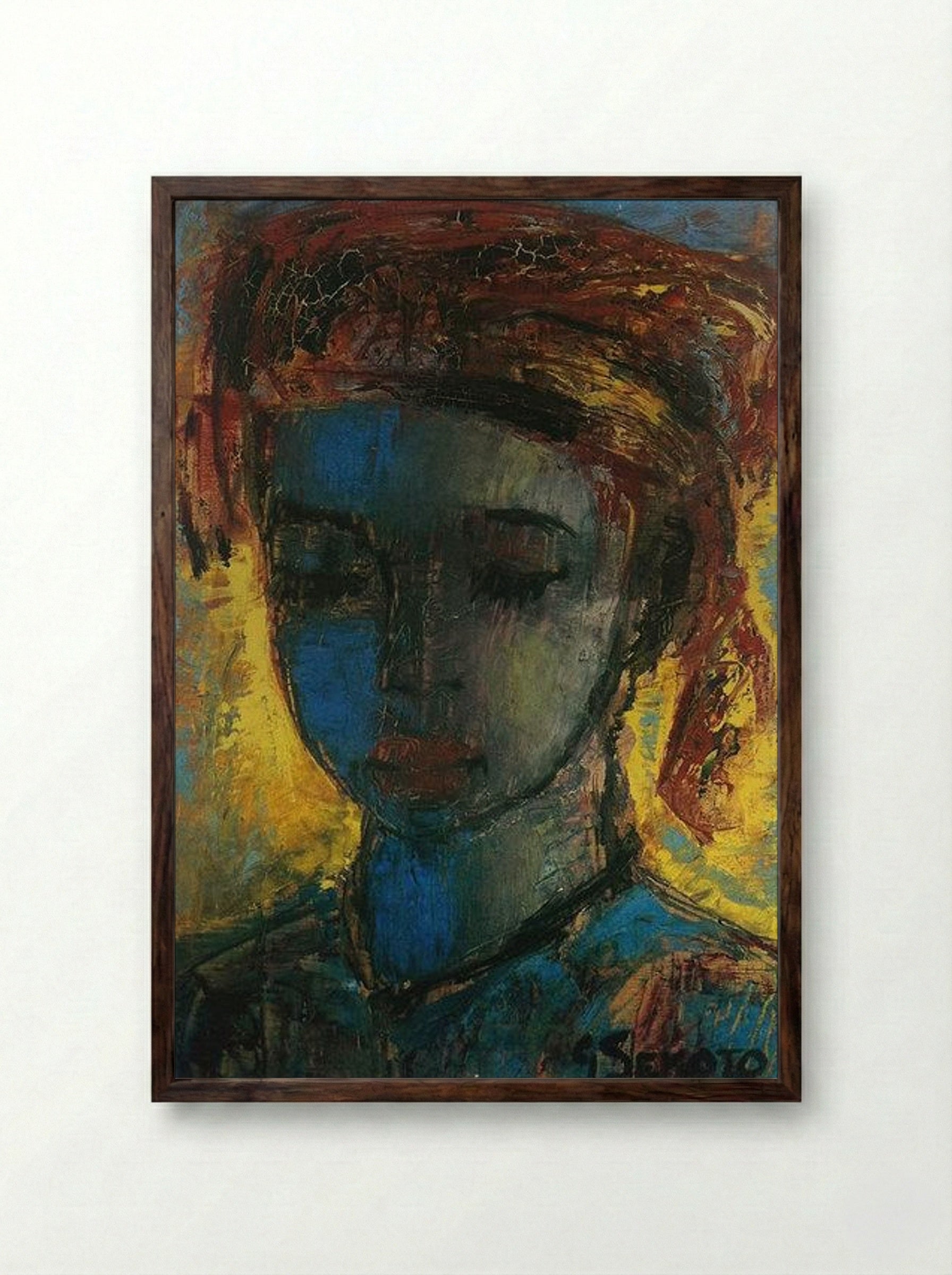 Women with Downcast Eyes - Gerard Sekoto - Framed Print Dark Wood