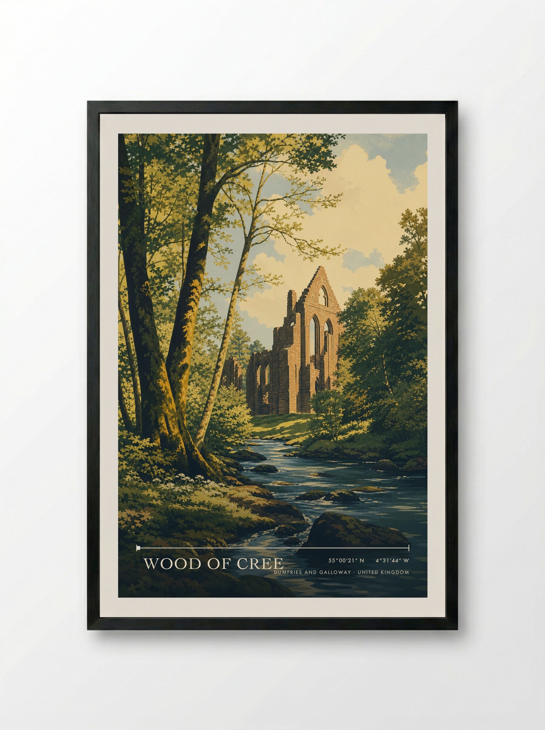 Wood of Cree Dumfries and Galloway United Kingdom Travel Poster - Framed Print Black