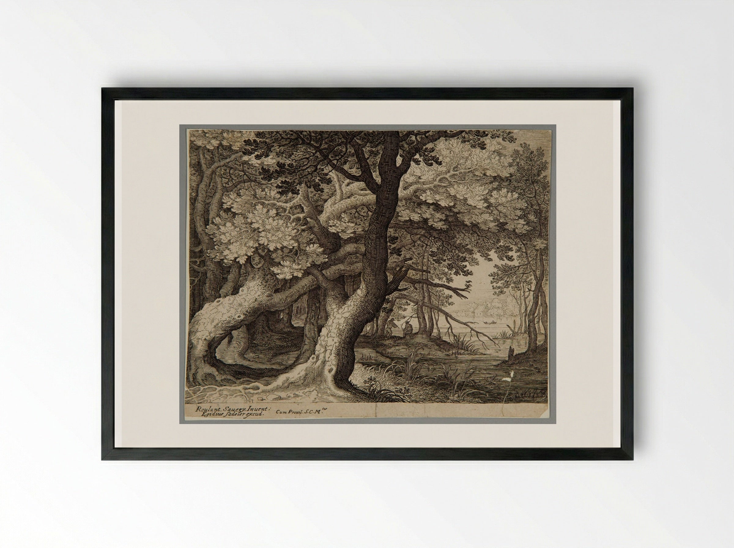 Wood with on the Right a Pool - Aegidius Sadeler II - Framed Print Black
