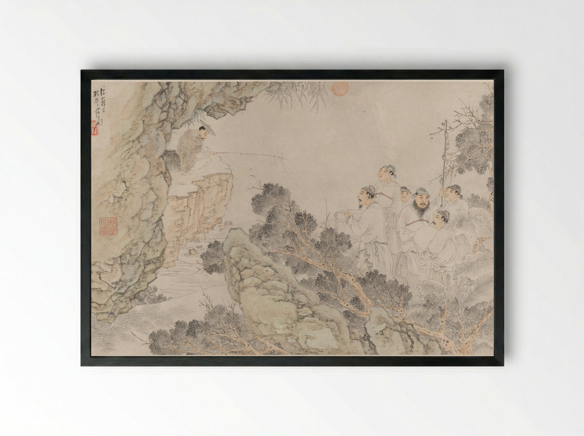Woodcutter at the Floating Mountain - Su Liupeng - Framed Print Black