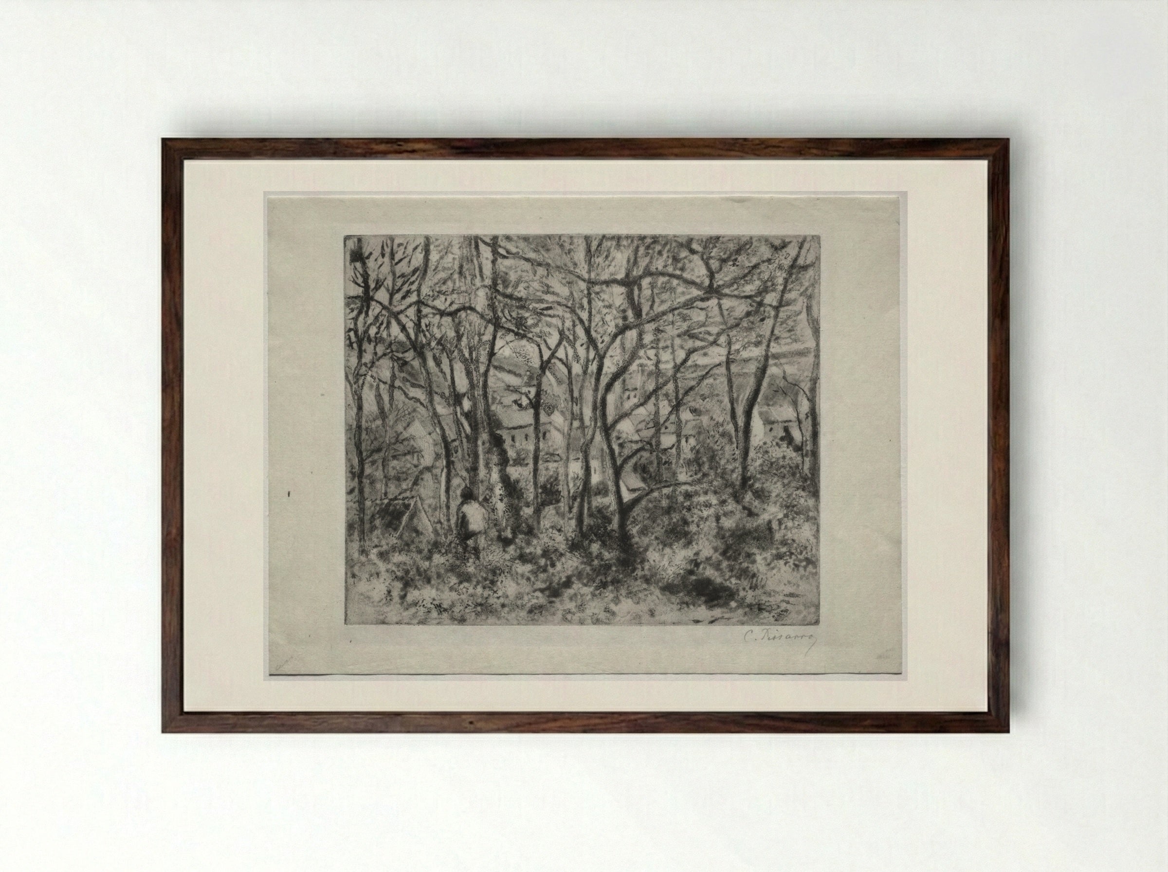 Wooded Landscape at L'Hermitage, Pontoise - Camille Pissarro - Framed Print Dark Wood