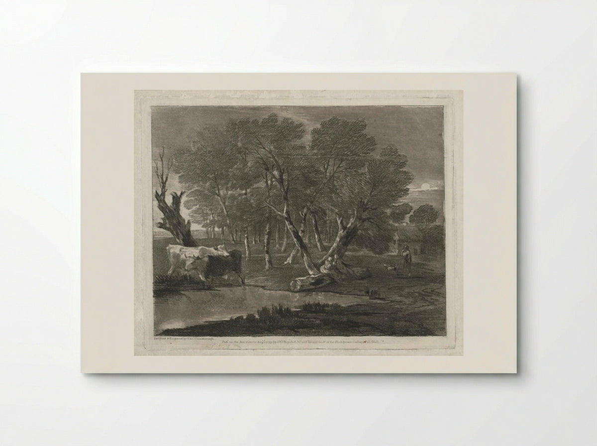 Wooded Landscape with Cows beside a Pool, Figures and Cottage - Thomas Gainsborough - Poster