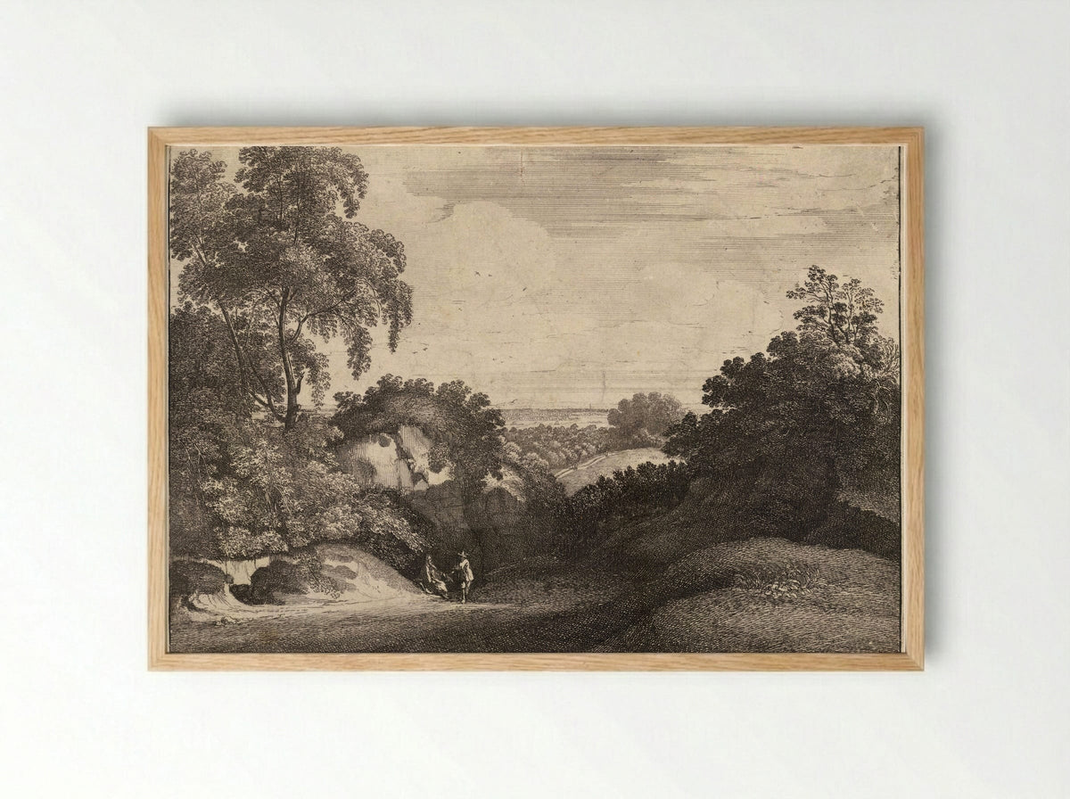 Wooded Landscape with Figures - Wenceslaus Hollar - Framed Print Wood