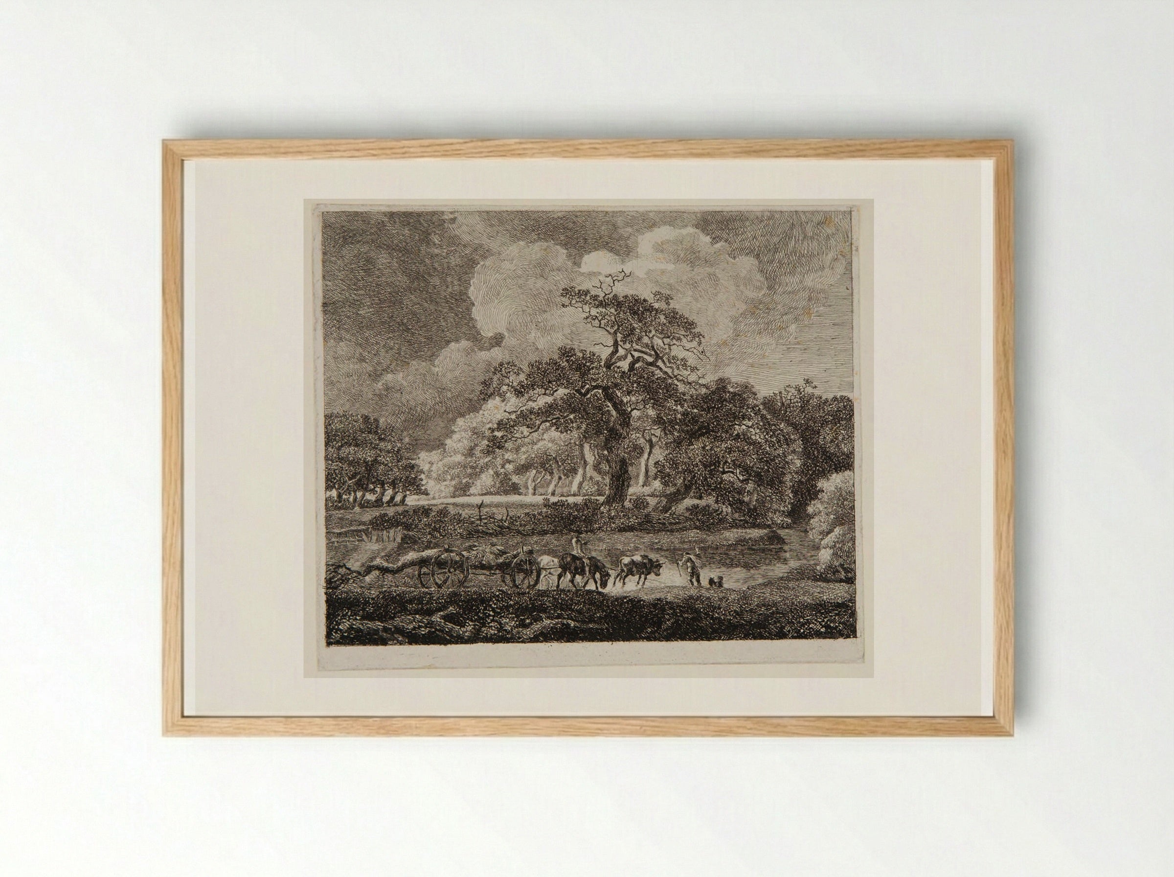 Wooded Landscape with Men Hauling Timber - Johann Christian Reinhart - Framed Print Wood