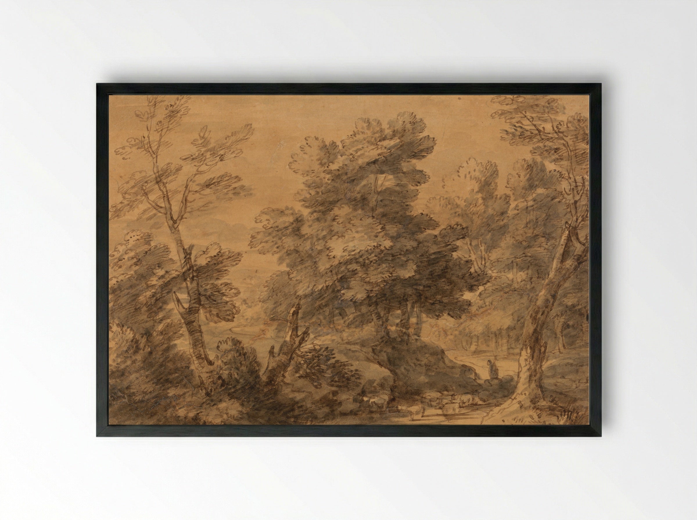 Wooded Landscape with Sheep - Thomas Gainsborough - Framed Print Black