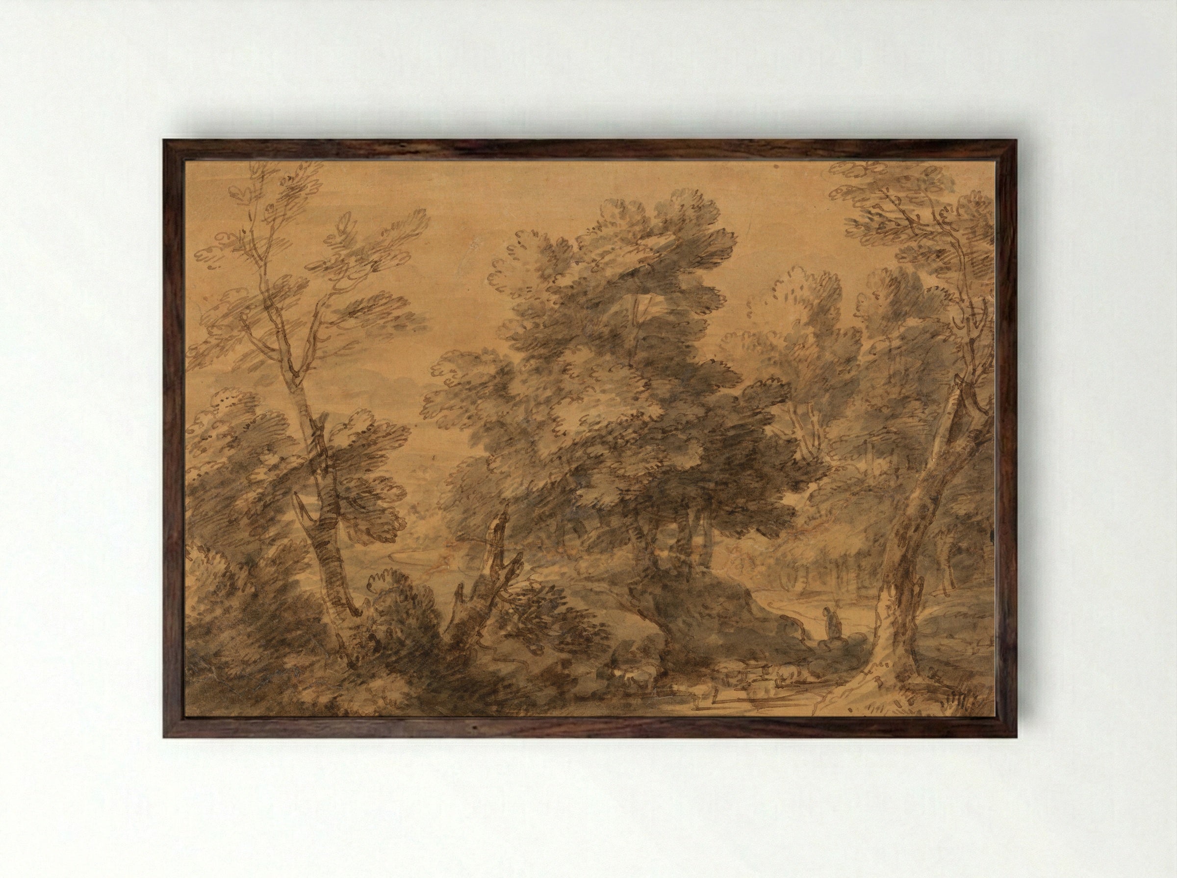Wooded Landscape with Sheep - Thomas Gainsborough - Framed Print Dark Wood