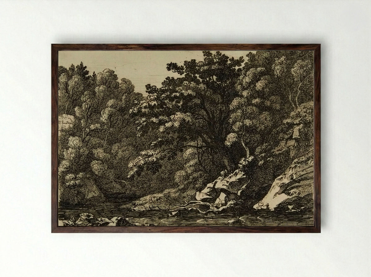 Wooded Landscape with Stream - Hugh William Williams - Framed Print Dark Wood