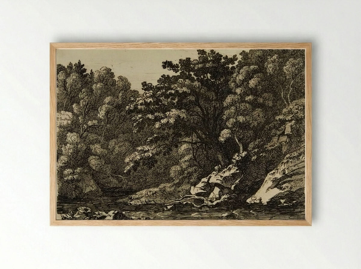 Wooded Landscape with Stream - Hugh William Williams - Framed Print Wood