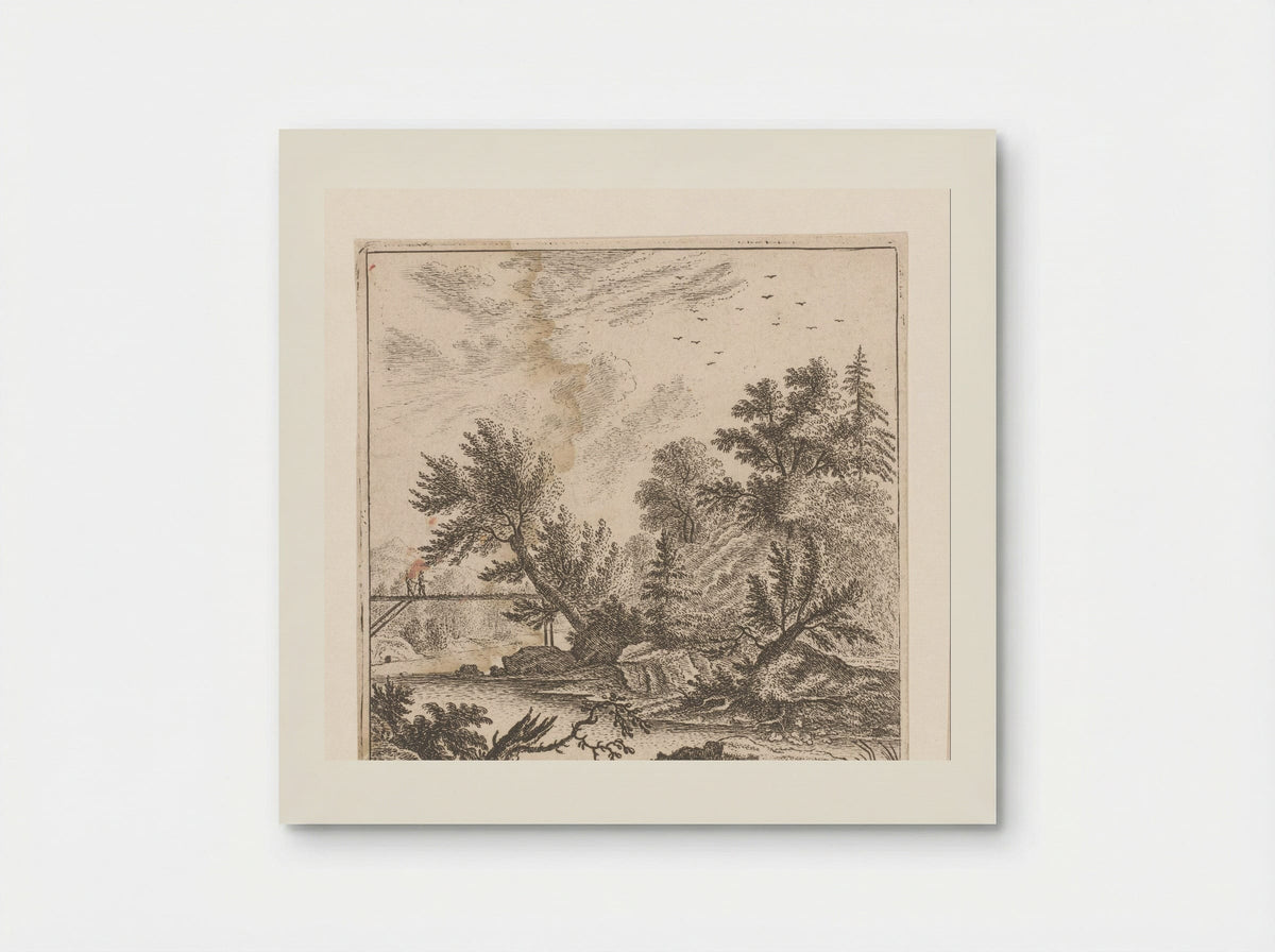 Wooded Landscape with Two Figures on a Bridge - Johann Caspar Ulinger - Poster