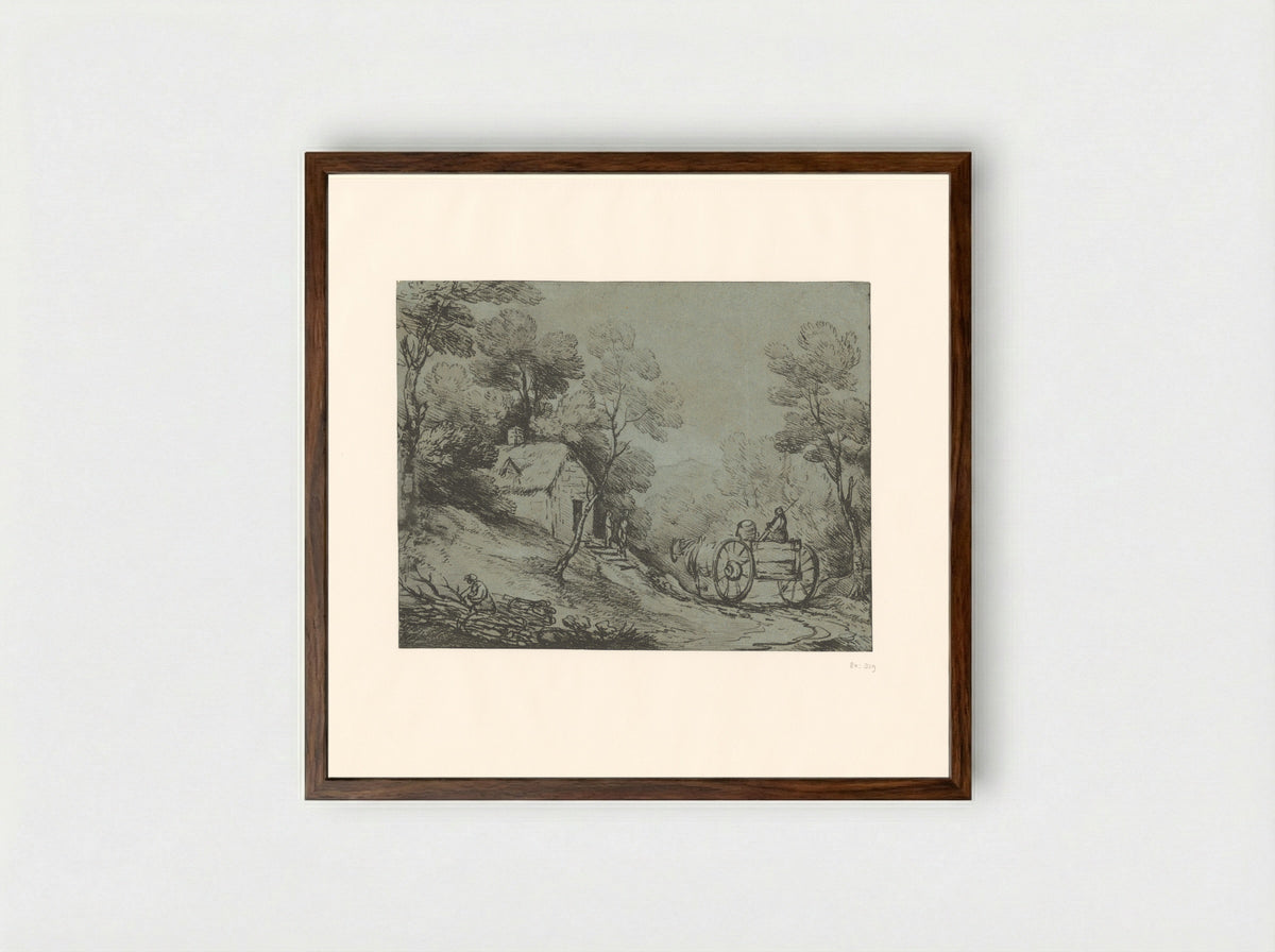 Wooded Landscape with a Horse and Cart by a Cottage - Thomas Gainsborough - Framed Print Dark Wood