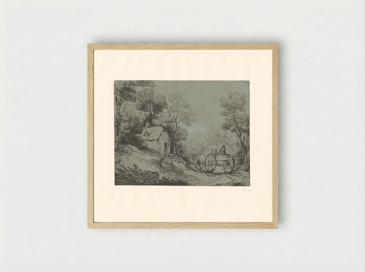 Wooded Landscape with a Horse and Cart by a Cottage - Thomas Gainsborough - Framed Print Wood