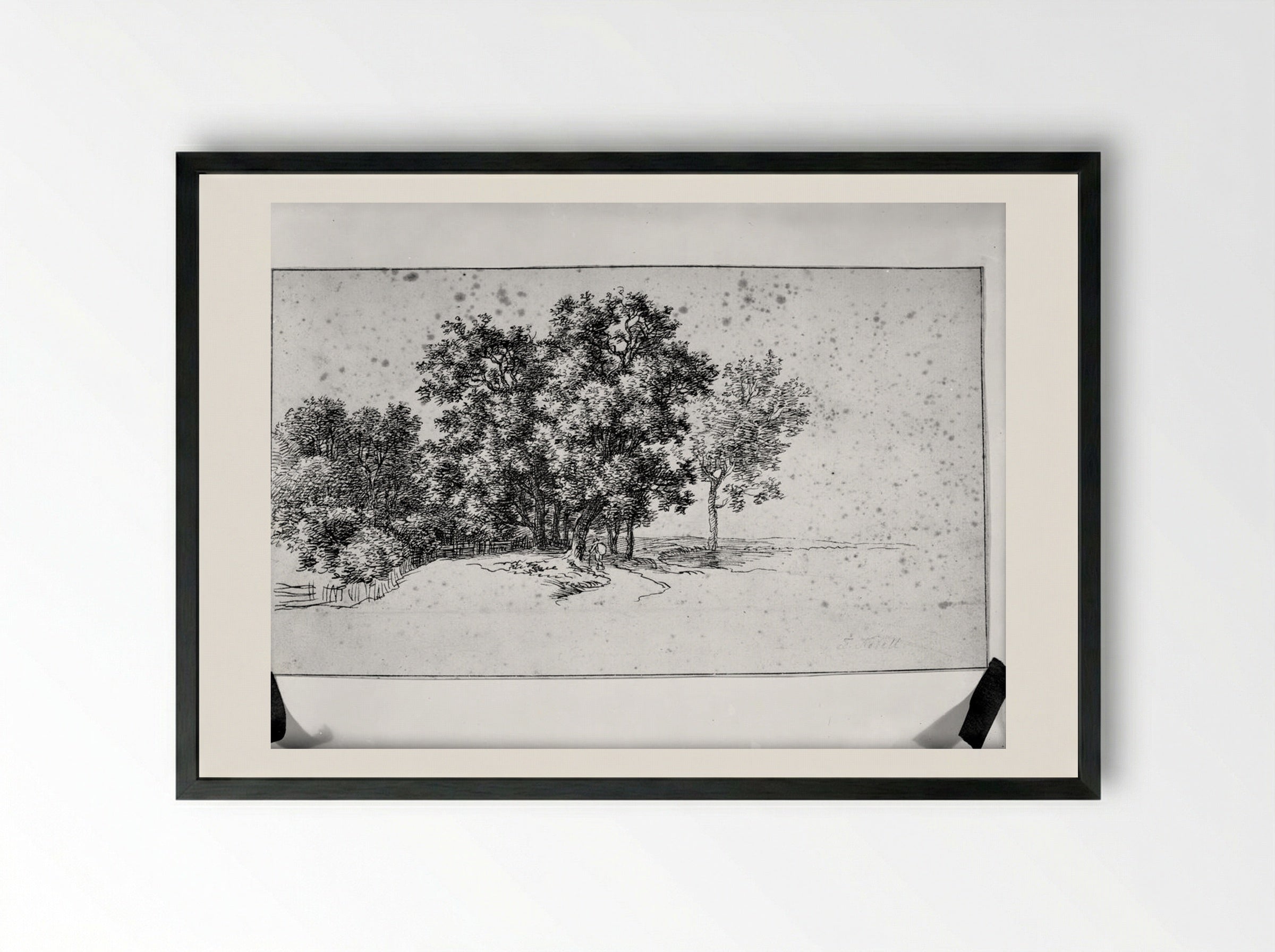 Wooded Path with Figure - Ferdinand Kobell - Framed Print Black