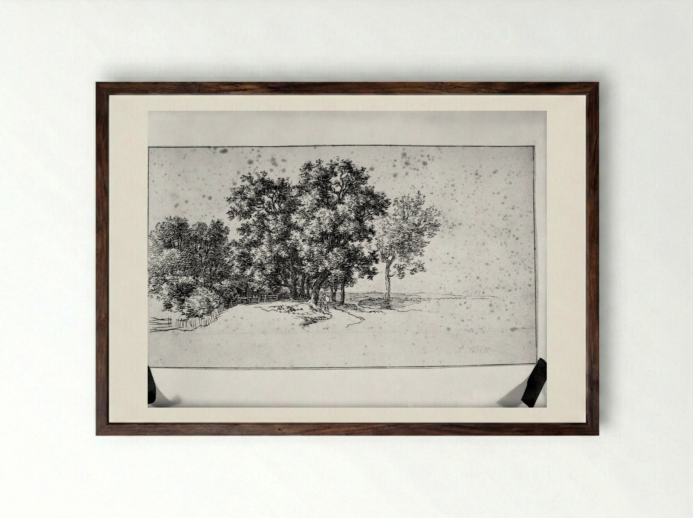 Wooded Path with Figure - Ferdinand Kobell - Framed Print Dark Wood