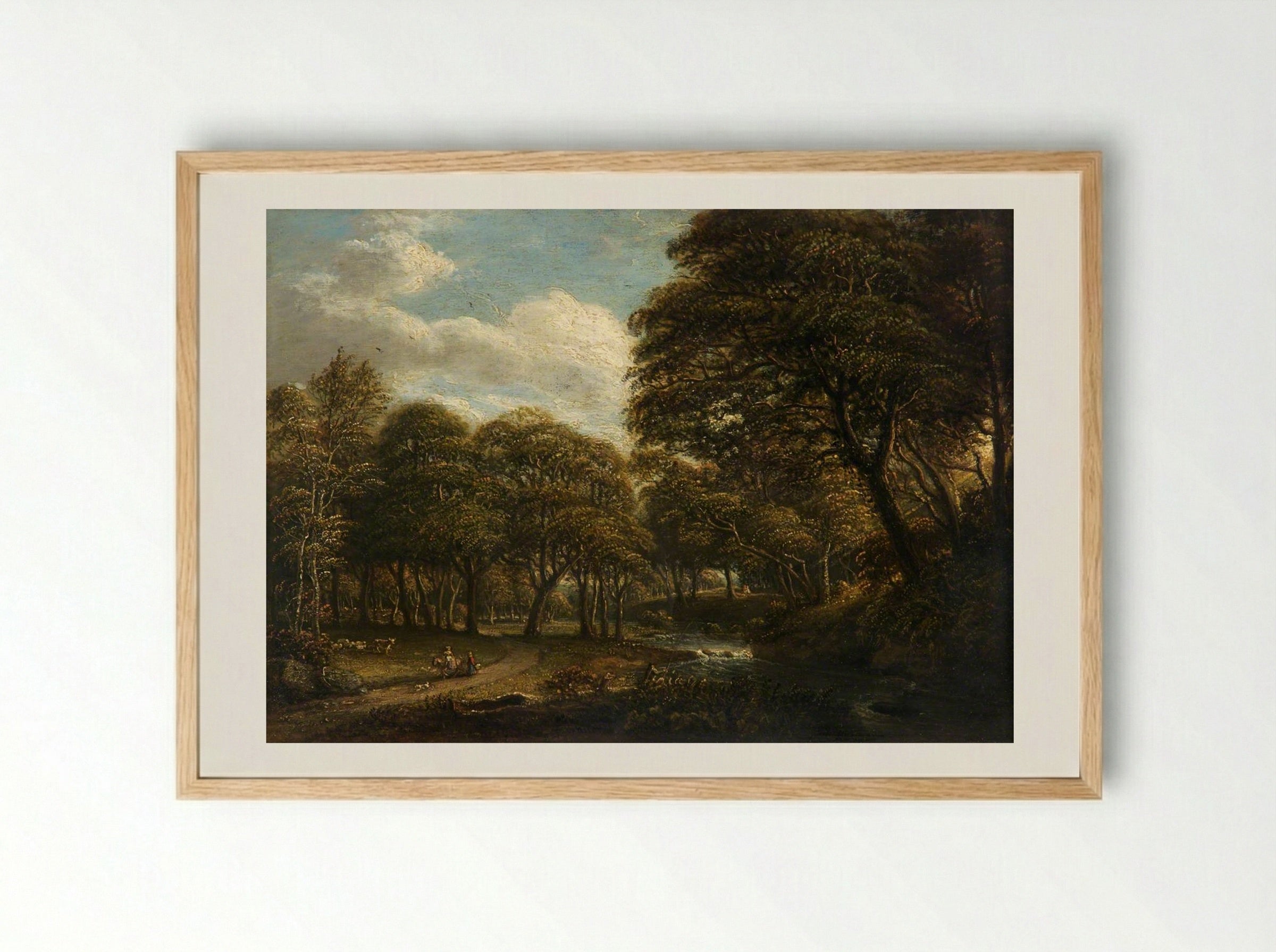 Wooded River Scene with Figures - Paul Sandby - Framed Print Wood