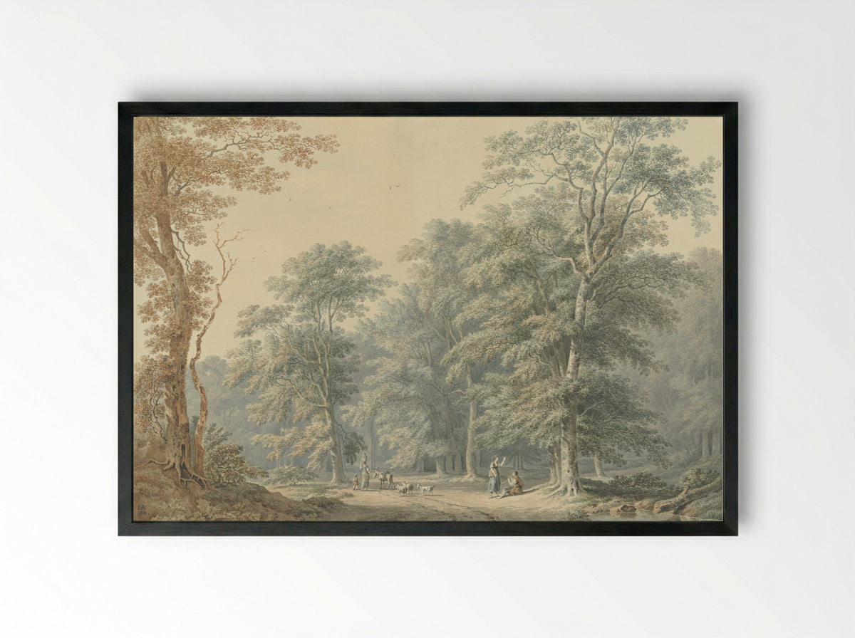 Wooded Scene with Classical Figures - Jan Apeldoorn - Framed Print Black