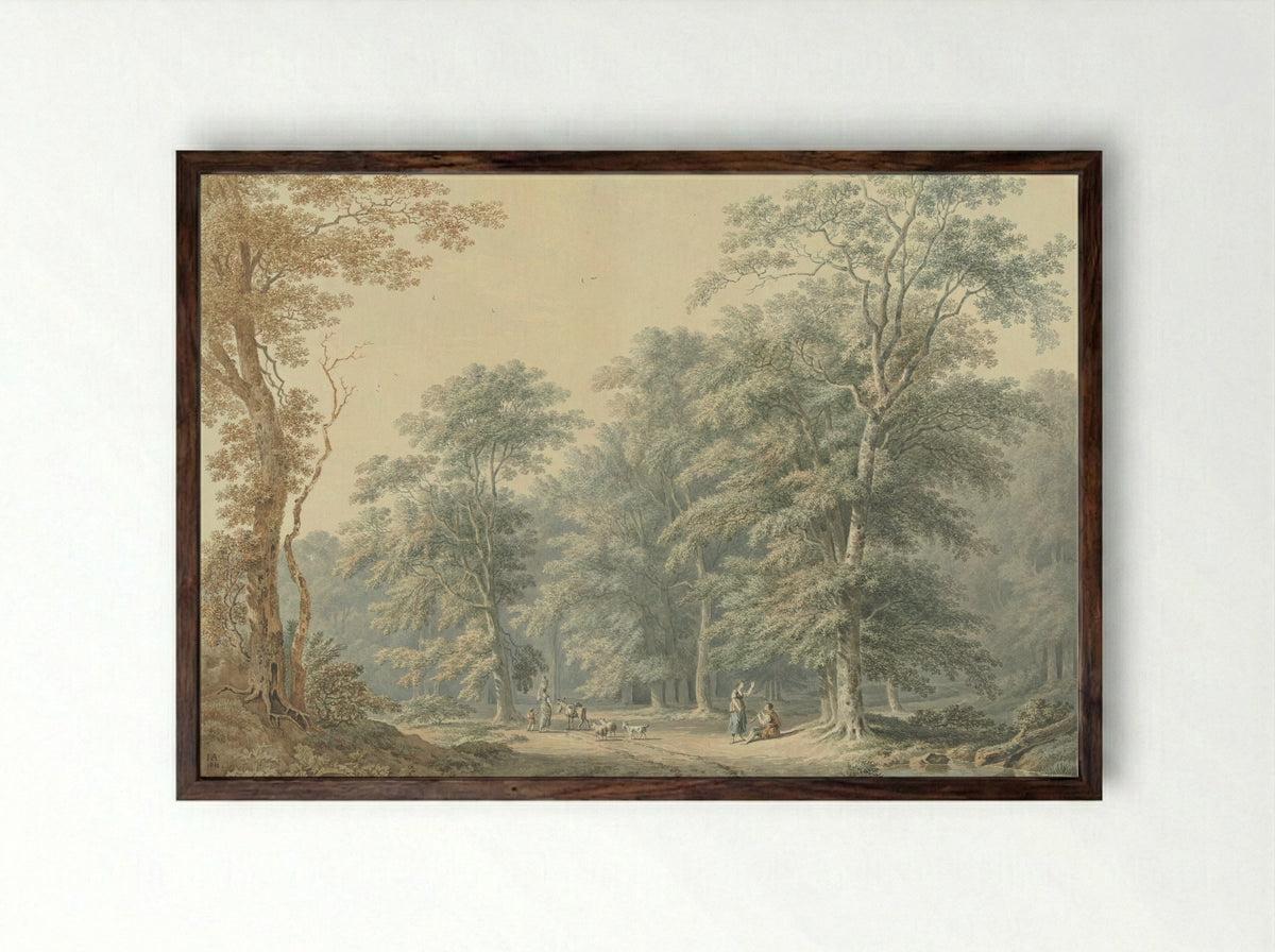 Wooded Scene with Classical Figures - Jan Apeldoorn - Framed Print Dark Wood
