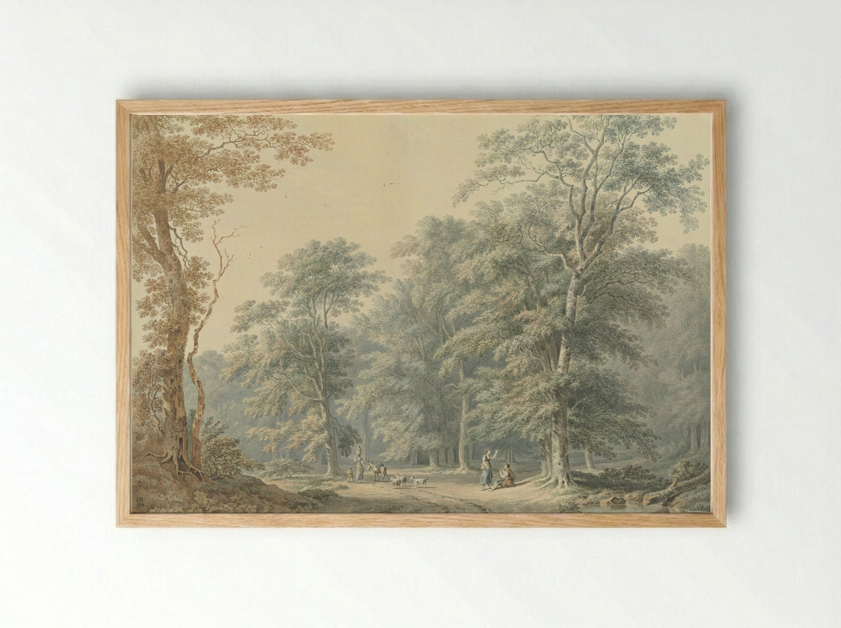 Wooded Scene with Classical Figures - Jan Apeldoorn - Framed Print Wood