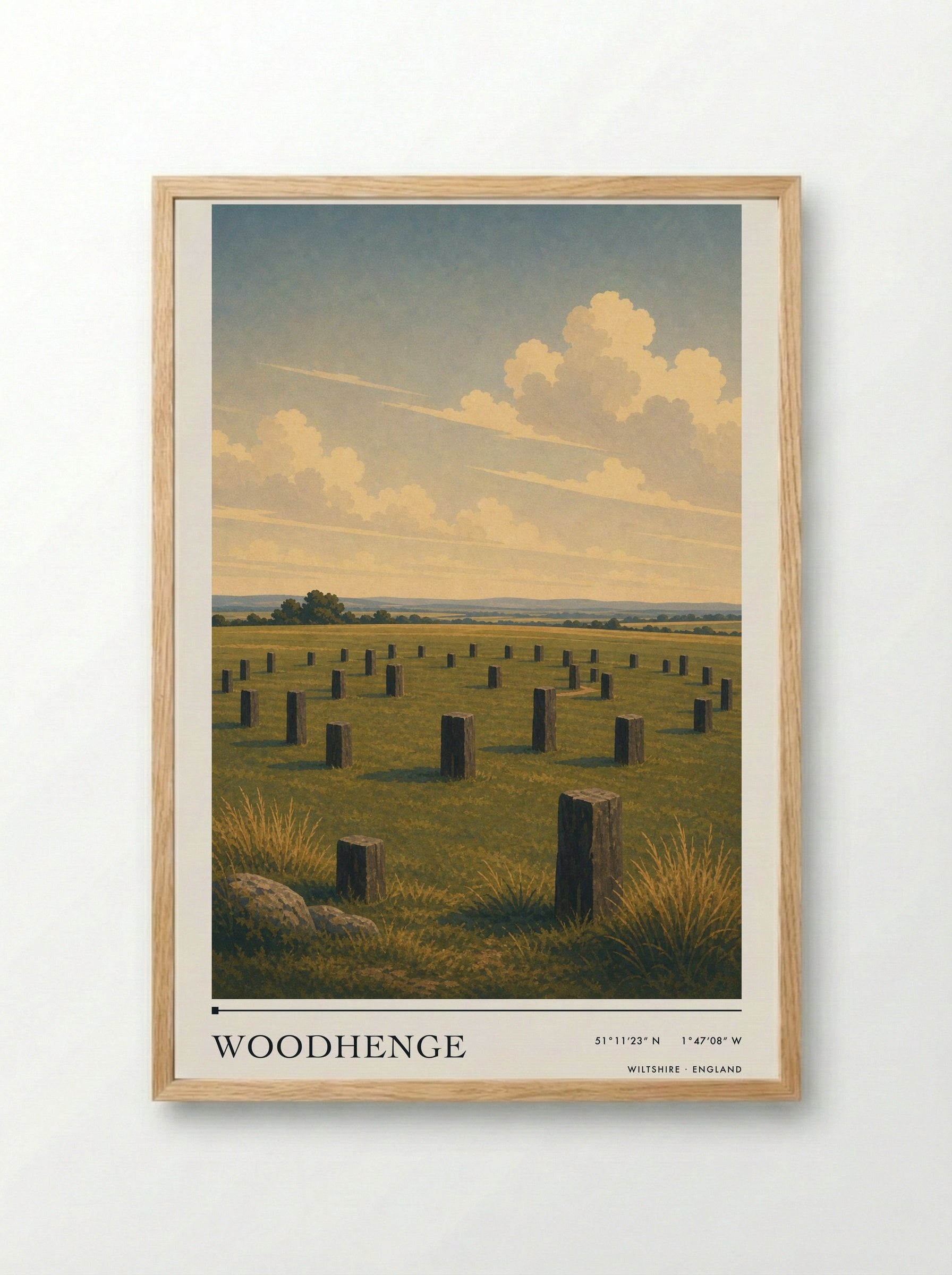 Woodhenge Wiltshire England Travel Poster - Framed Print Wood
