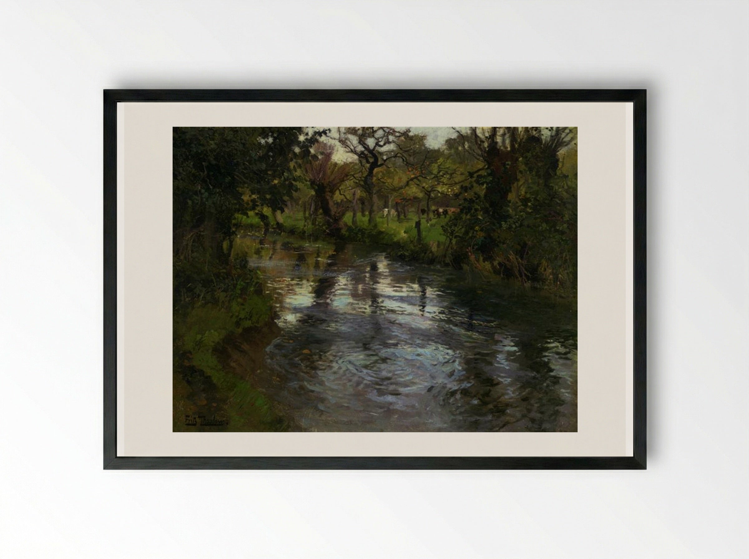 Woodland Scene with a River - Frits Thaulow - Framed Print Black