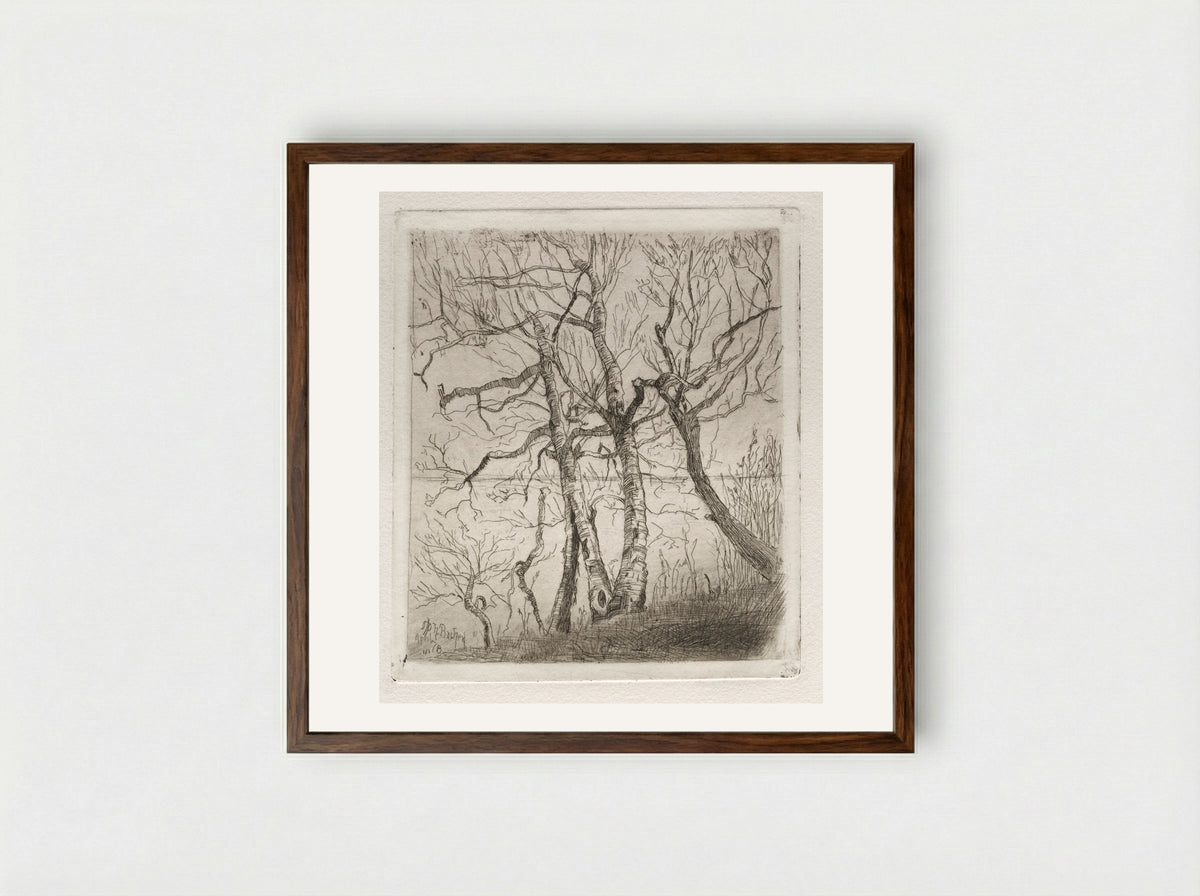 Woods by the Lake - Otto H. Bacher - Framed Print Dark Wood