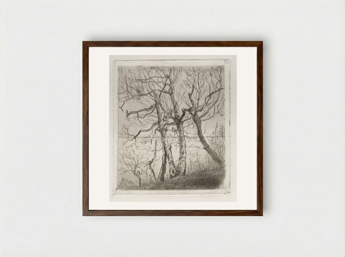 Woods by the Lake - Otto H. Bacher - Framed Print Dark Wood