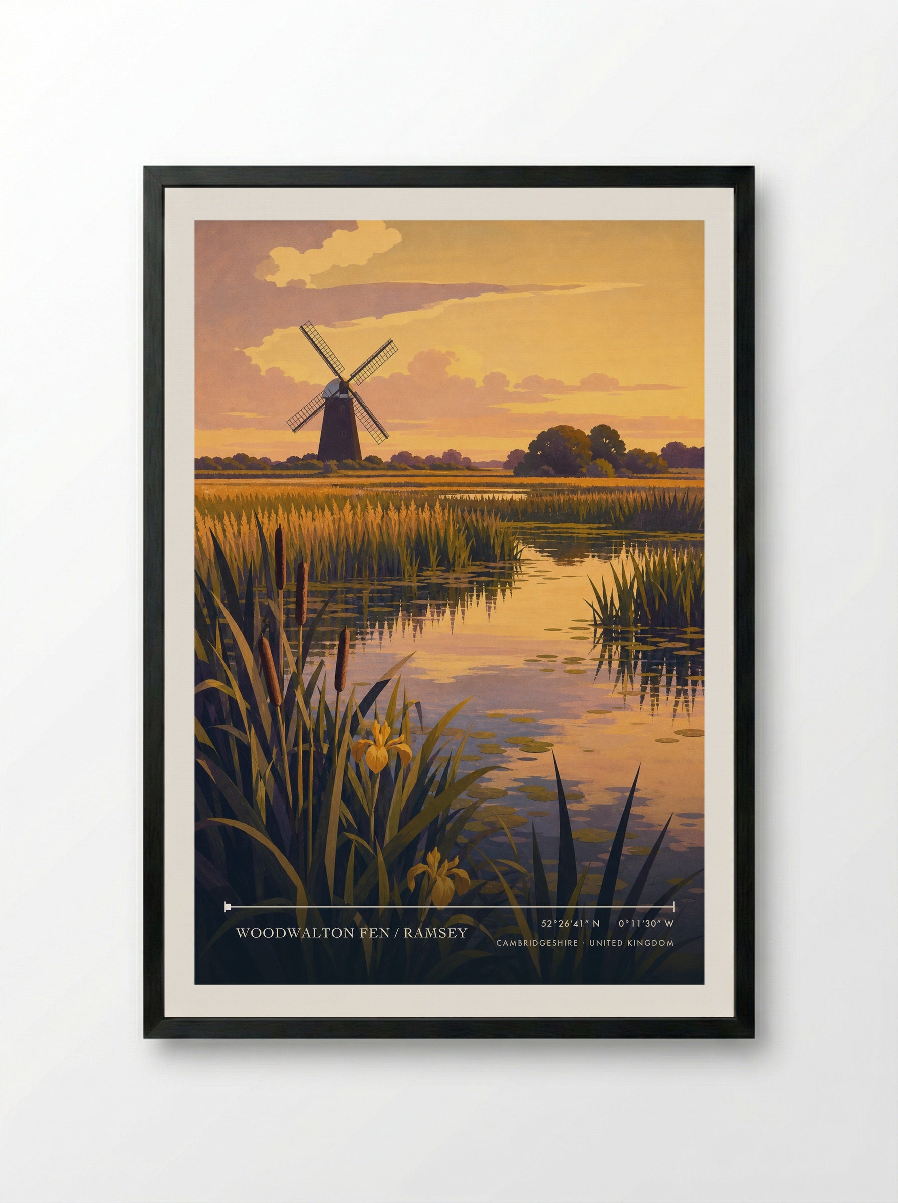 Woodwalton Fen / Ramsey Cambridgeshire United Kingdom Travel Poster - Framed Print Black