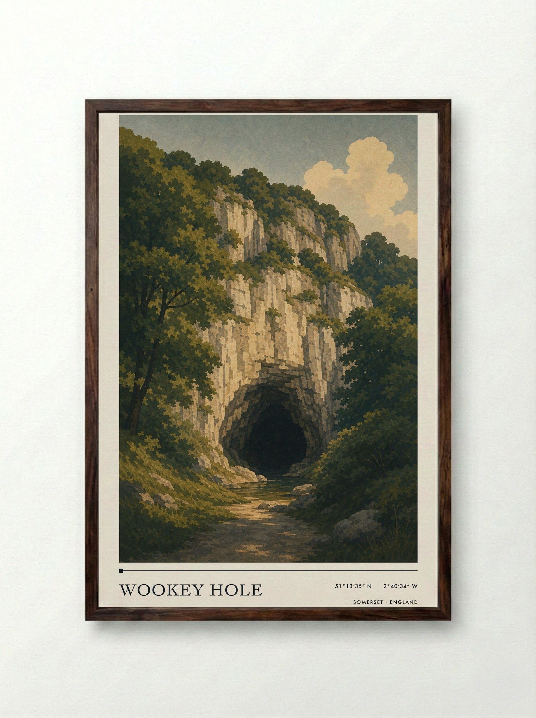 Wookey Hole Somerset England Travel Poster - Framed Print Dark Wood