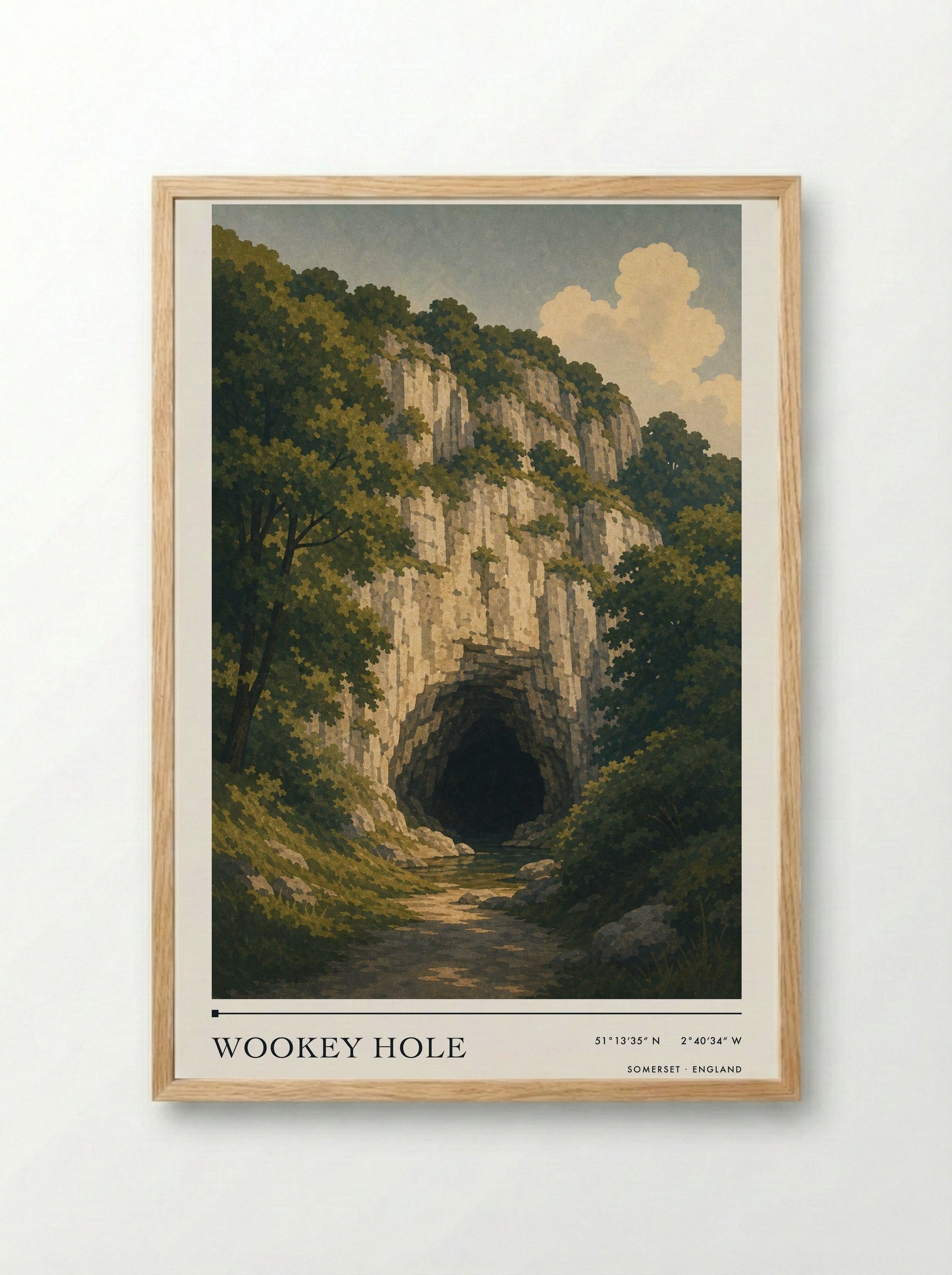 Wookey Hole Somerset England Travel Poster - Framed Print Wood