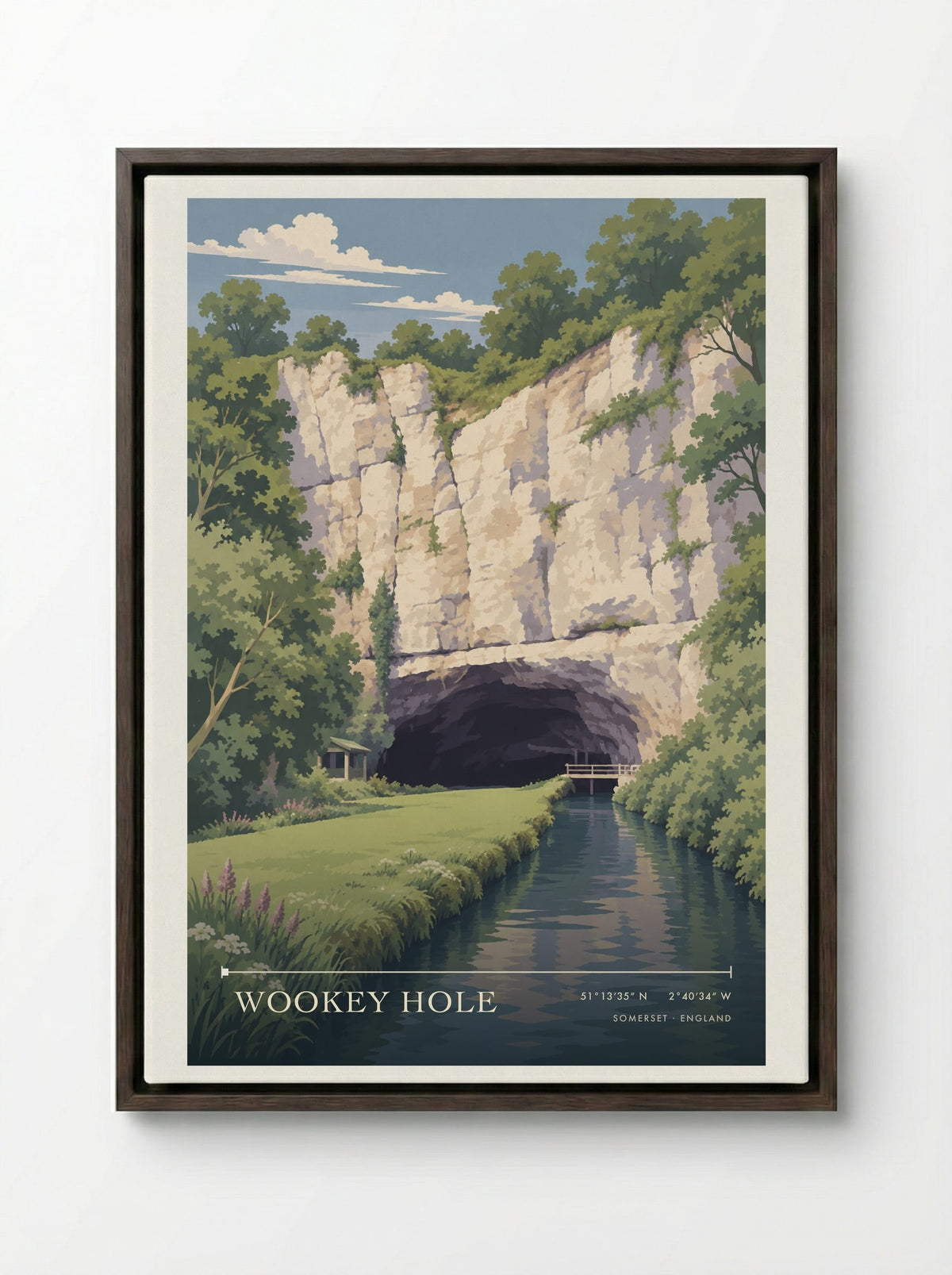 Wookey Hole Somerset | Travel Poster - Framed Canvas Dark Wood
